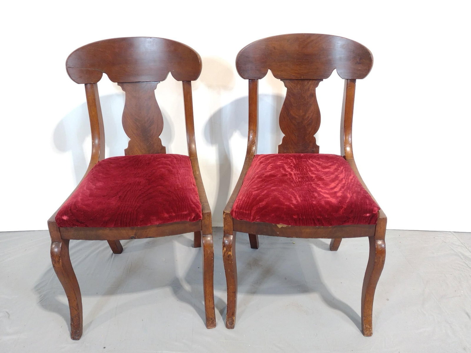 Pair of Side Chairs: NOT ELIGIBLE FOR IN-HOUSE SHIPPING. Each 18" wide X 18-1/2" deep X 32-1/2" high. Both have scratches.