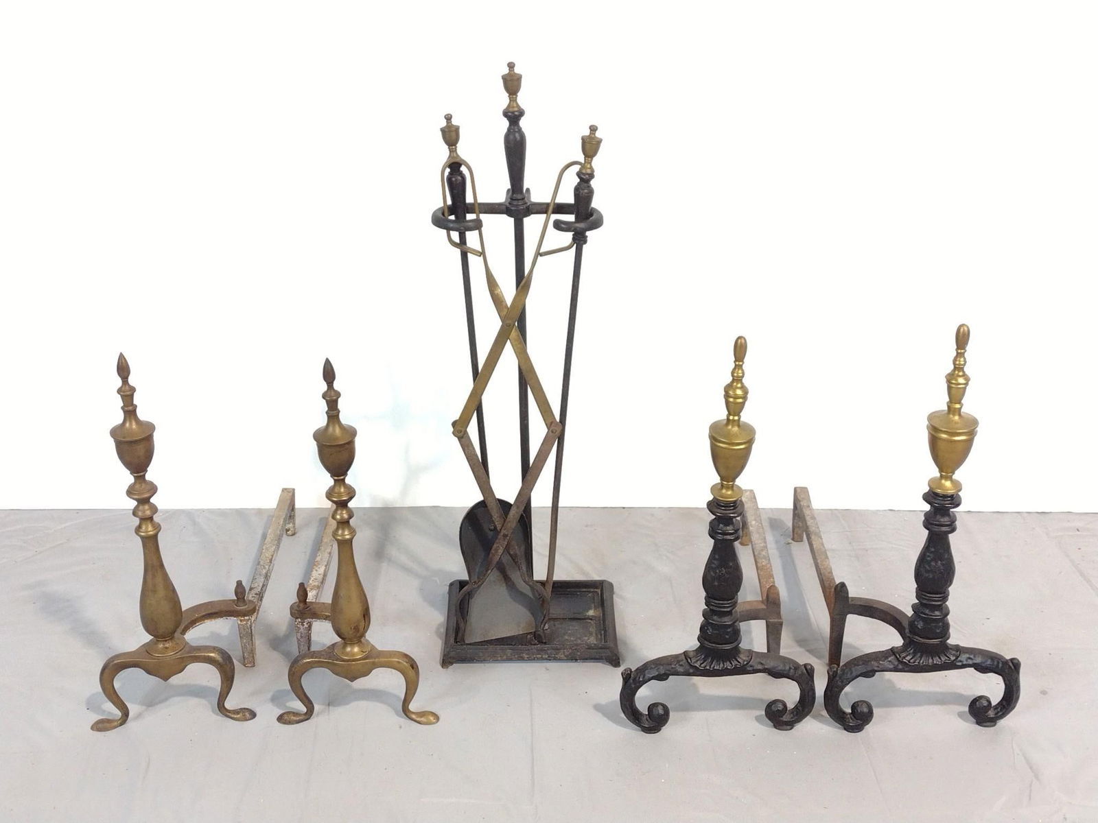 Two Sets of Andirons & Fireplace Tools (1 of 4)