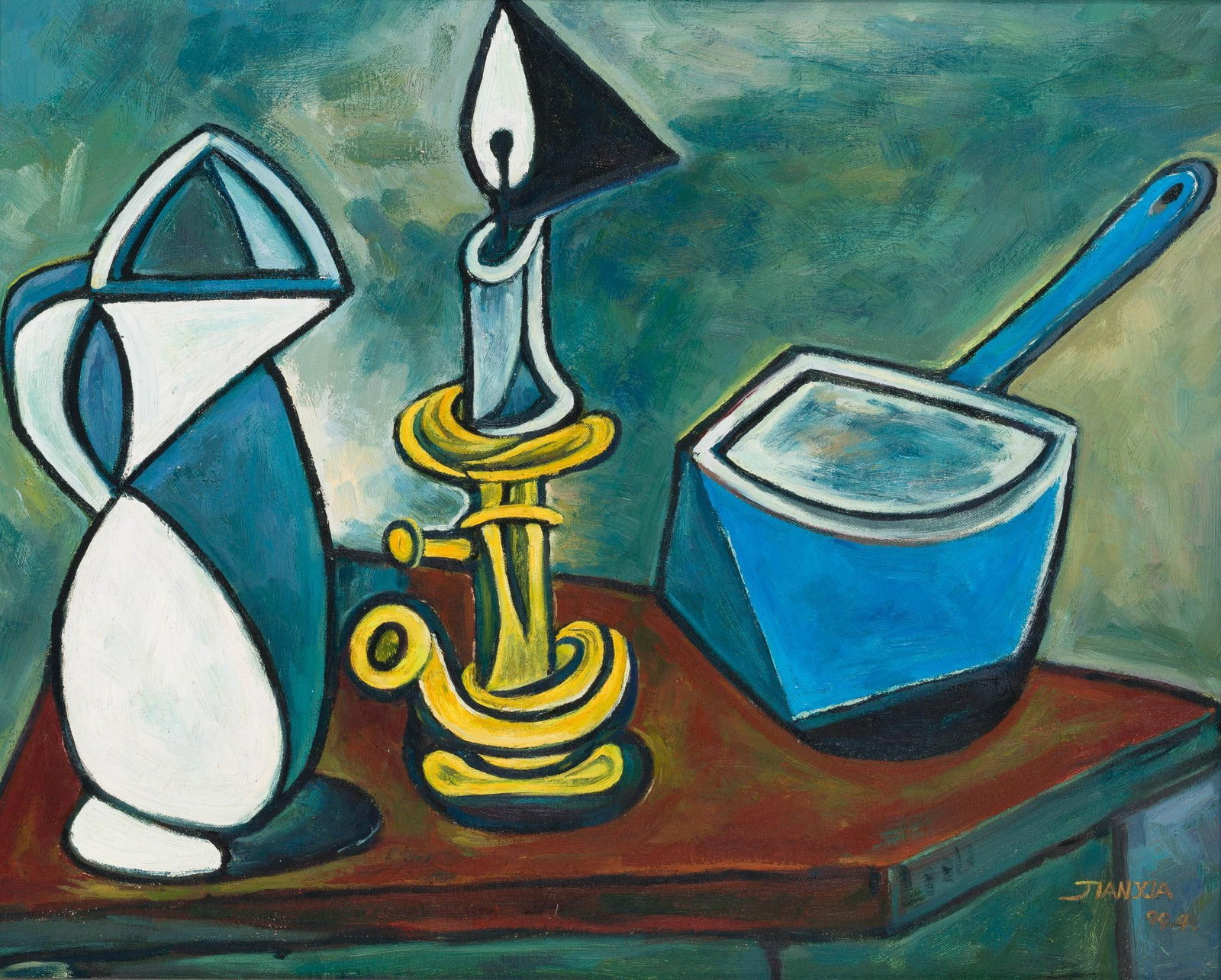 Oil On Canvas Painting After Pablo Picasso: NOT ELIGIBLE FOR IN-HOUSE SHIPPING. This is a painting by Chinese painter Jian Xia after the painting titled La Casserole Emaillee, Pablo Picasso. This painting was produced in 1999. 18" X 22 3/4", 26