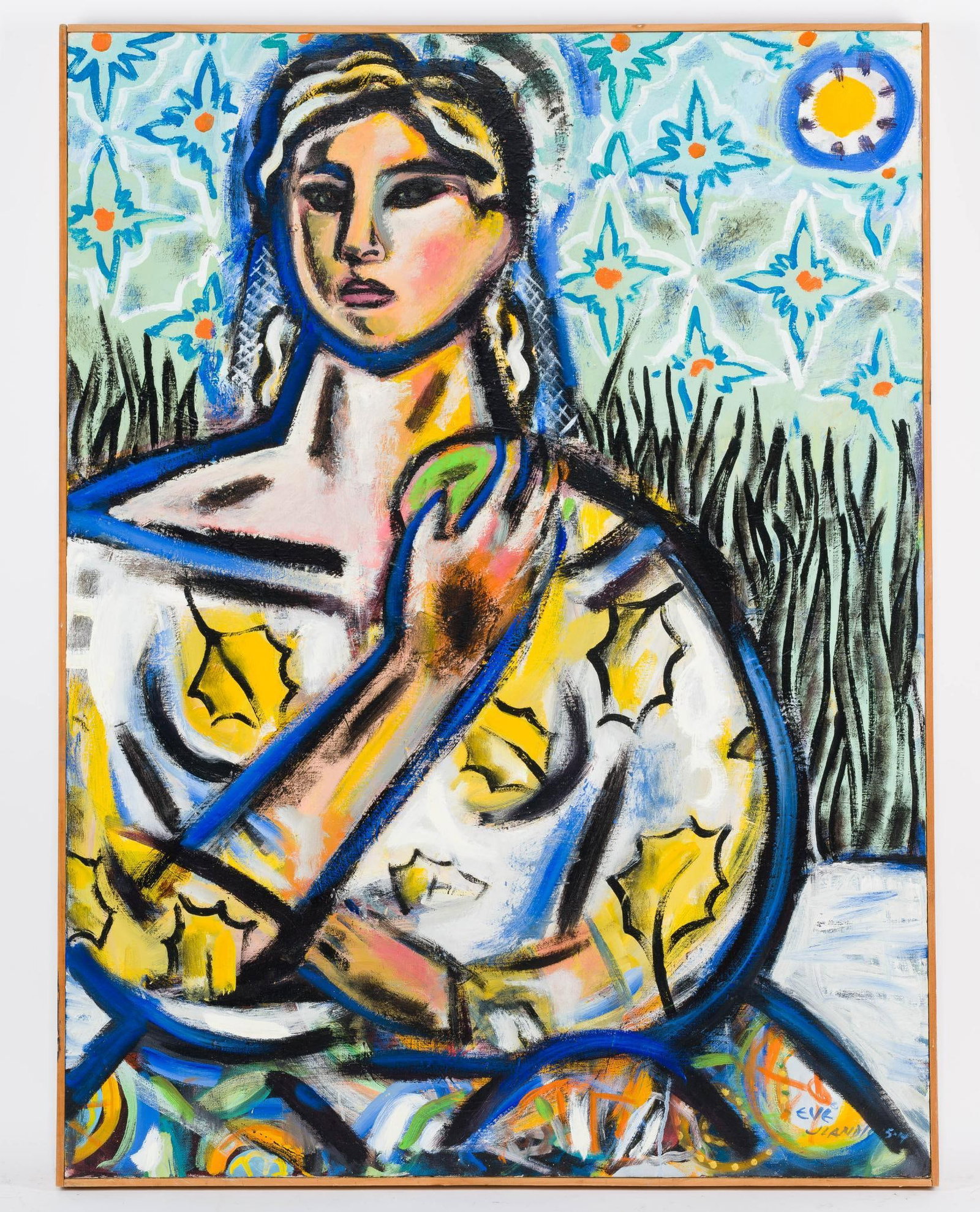 Oil On Canvas Painting: NOT ELIGIBLE FOR IN-HOUSE SHIPPING. Signed Eve Jiandis and apparently framed in Beijing China. 40" X 30", 40 1/2" X 30 1/2" framed.
