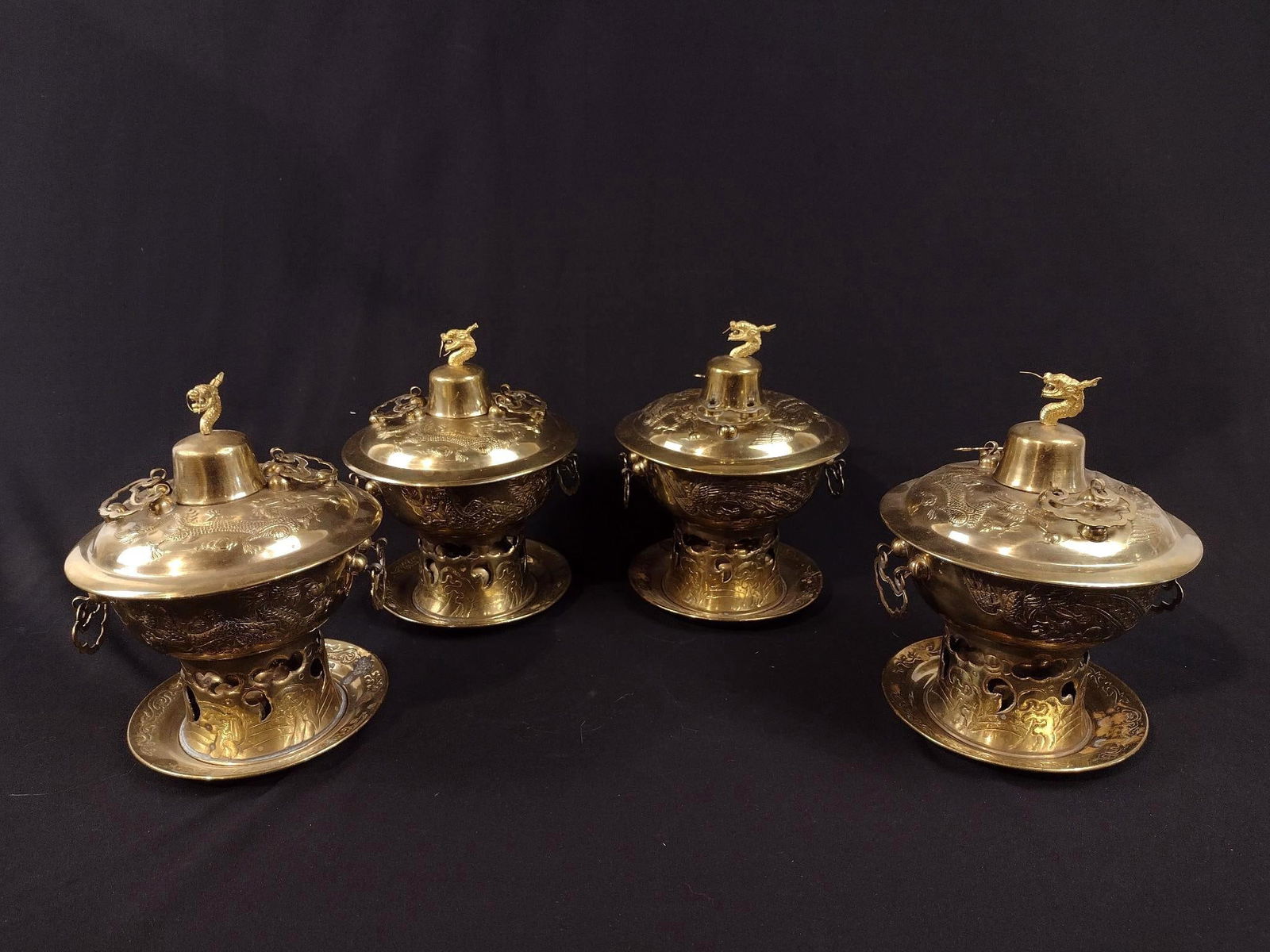 4 Asian Brass Hot Pots (1 of 1)