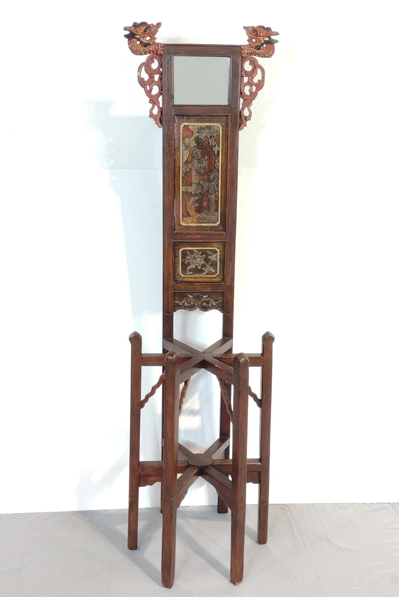 Antique Chinese Wash Stand: NOT ELIGIBLE FOR IN-HOUSE SHIPPING. 18" wide X 16" deep X 65-1/4" high. Missing wash bowl.