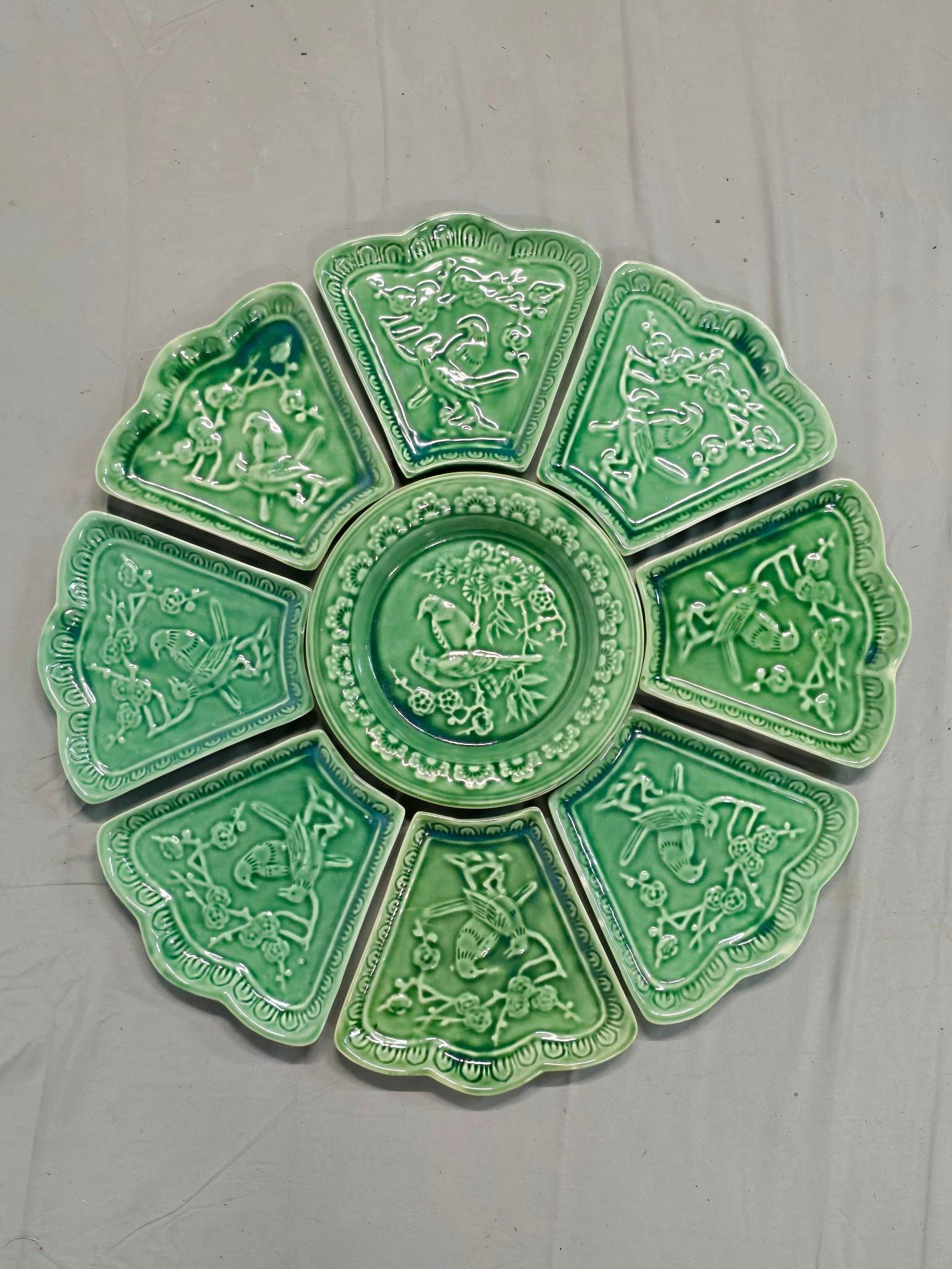 9 Pc Green Porcelain Serving Set (1 of 3)