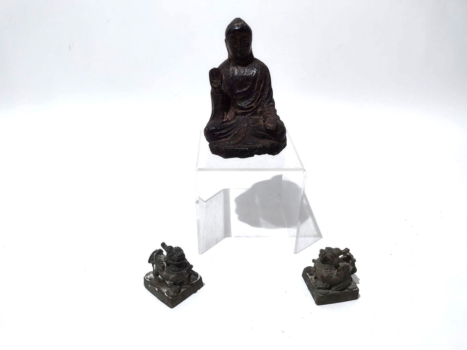 2 Asian Stone Stamps & Asian Wood Buddha Statue (1 of 4)