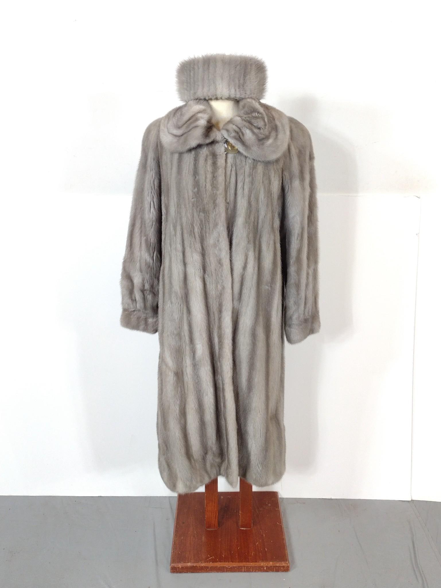 Mink Fur Coat w/ Matching Hat: NOT ELIGIBLE FOR IN-HOUSE SHIPPING. Hat with box. Coat New Generation tag. Saga Mink tag on inside of coat. No tag on inside of hat. Hat inside dimension 7-1/4" diameter. Coat shoulder to shoulder 19-