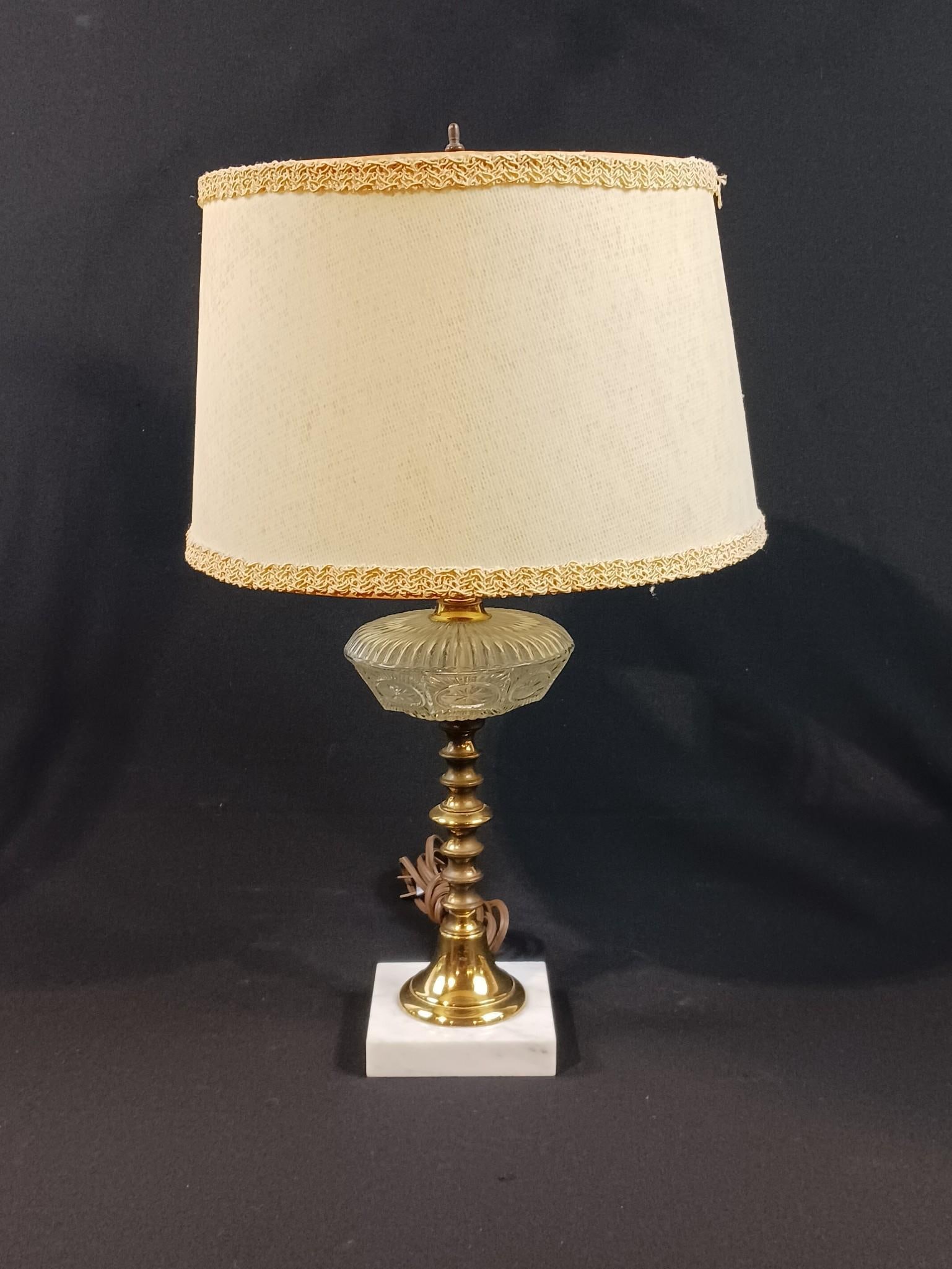 Antique Table Lamp: NOT ELIGIBLE FOR IN-HOUSE SHIPPING. Overall with shade. 12" wide x 21-1/2" high.
