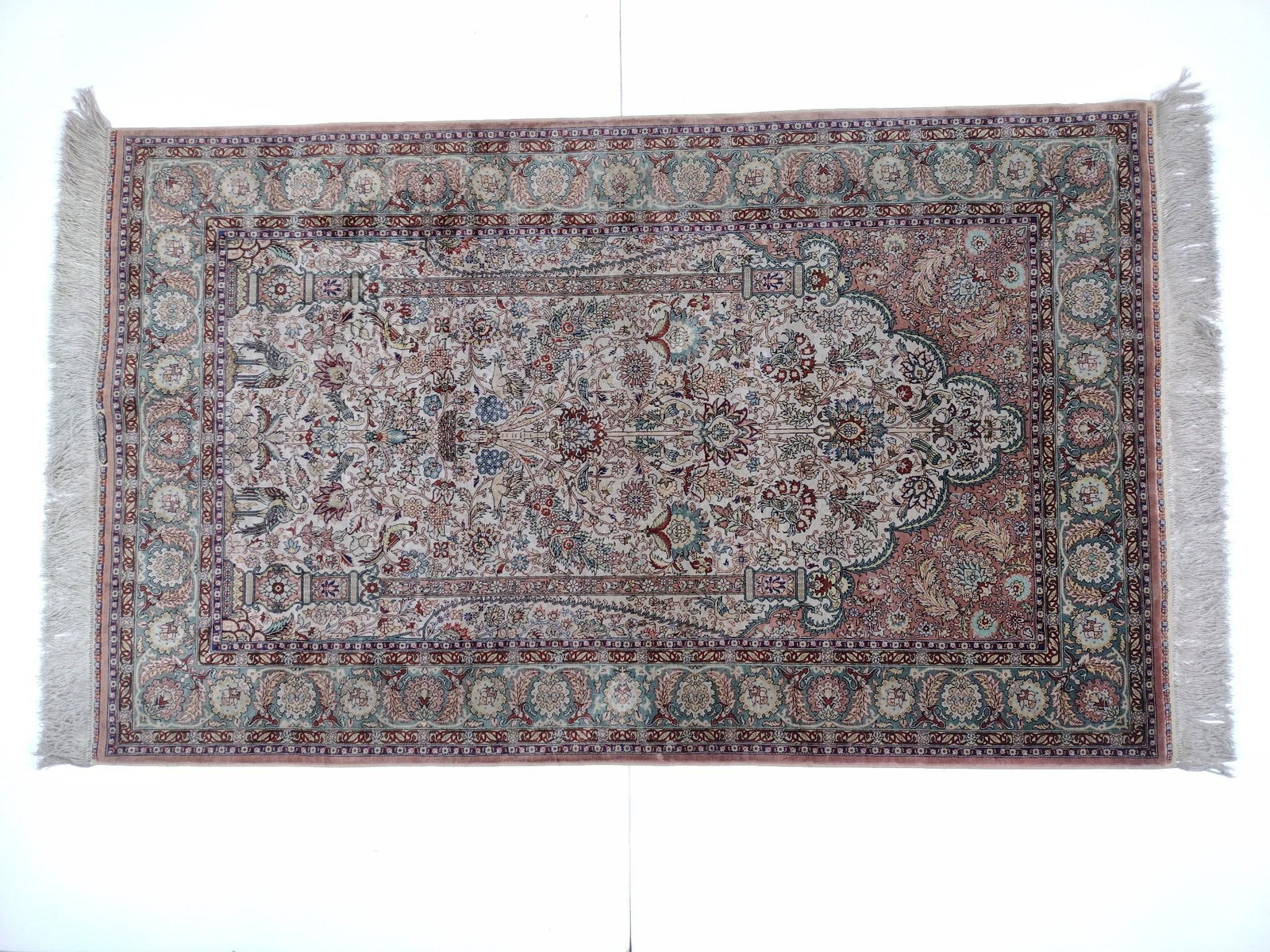 Prayer Rug: NOT ELIGIBLE FOR IN-HOUSE SHIPPING. 5' long X 3'1" wide.