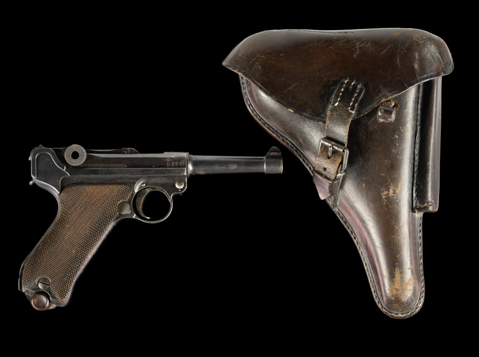 German Erfurt Luger P08 Semi Auto Pistol, Caliber 9mm Luger: Serial Number: 6540 Design: This German P08 Luger semi automatic pistol was made at the Erfurt arsenal and is dated 1917. Crown RC and WWI proofs on major parts. Standard 4" barrel. Bore is good. All 