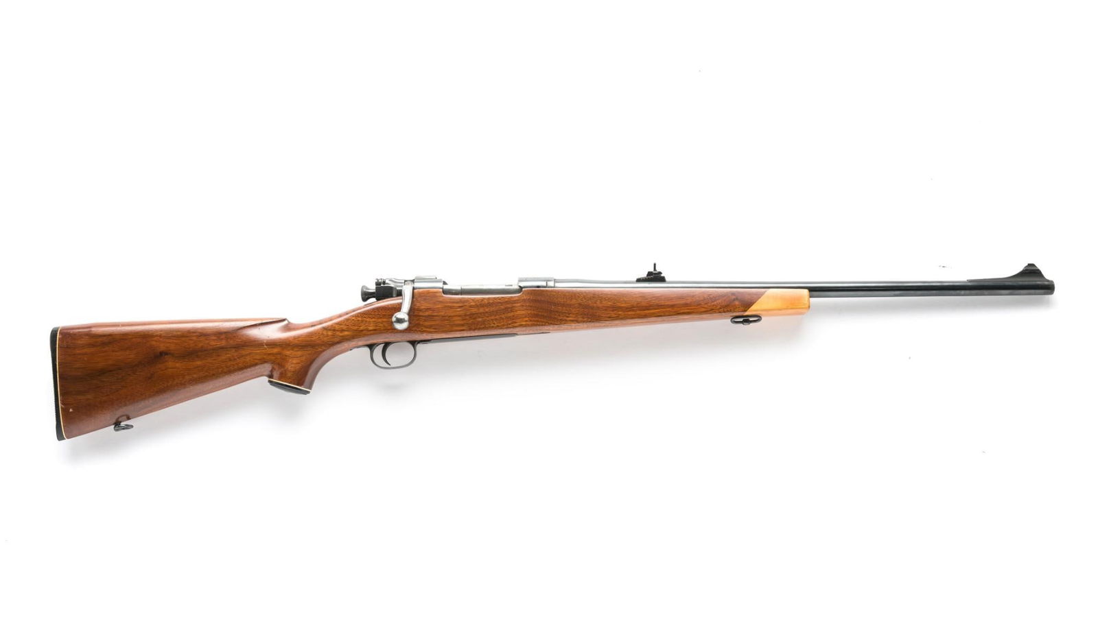 Sporterized Springfield M1903 Bolt Action Rifle, Caliber .30-06.: Serial Number: 780249 Design: Here is a sporterized Springfield M1903 rifle with a 22" barrel in caliber .30-06. All metal has been reblued and the bolt has been polished. A neatly fitted ramp front s