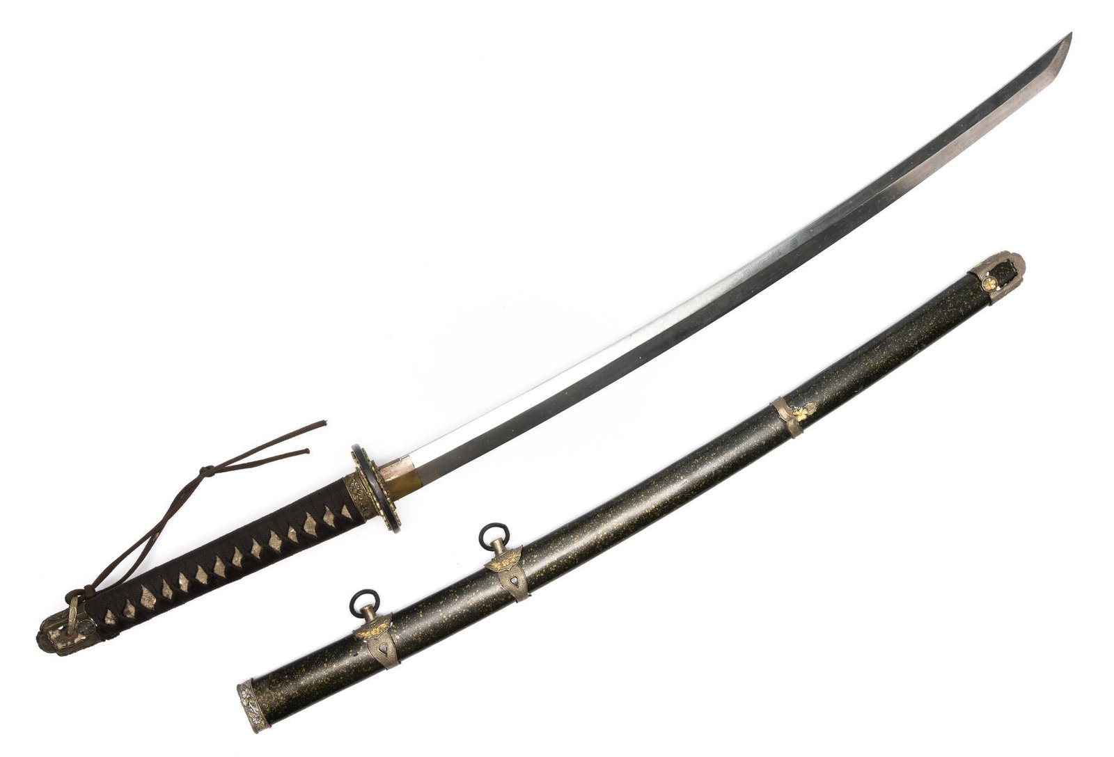 WWII Japanese IJA Army Officer's Samurai Sword w/ Scabbard: DESCRIPTION: Stamped with Ichiro Oda on blade. Stamped 89900. MEASUREMENTS: Overall with scabbard 41-1/2" long. CONDITION: Scratches to scabbard.