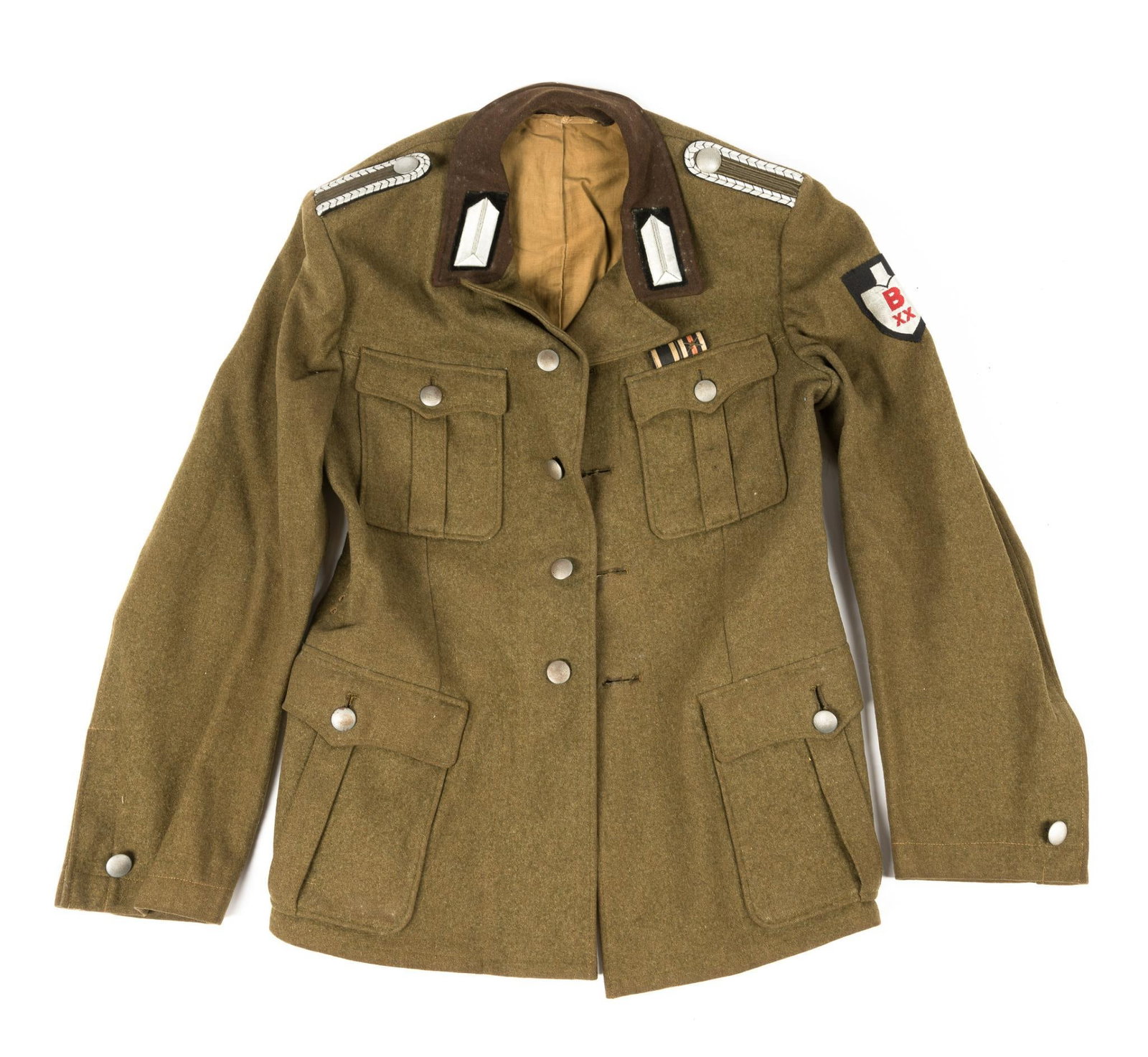 WWII German Military Uniform Jacket: DESCRIPTION: RAD German patch on arm. CONDITION: Wear consistent with age.