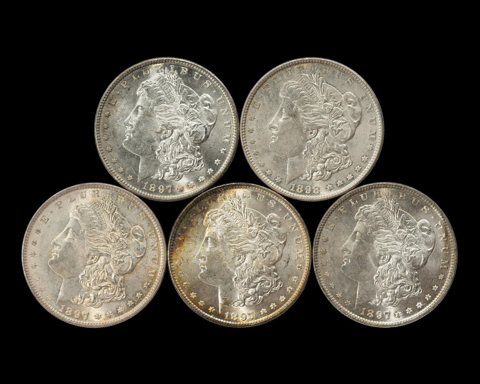 Lot of Five Uncirculated 1897 Morgan Silver Dollars (1 of 2)