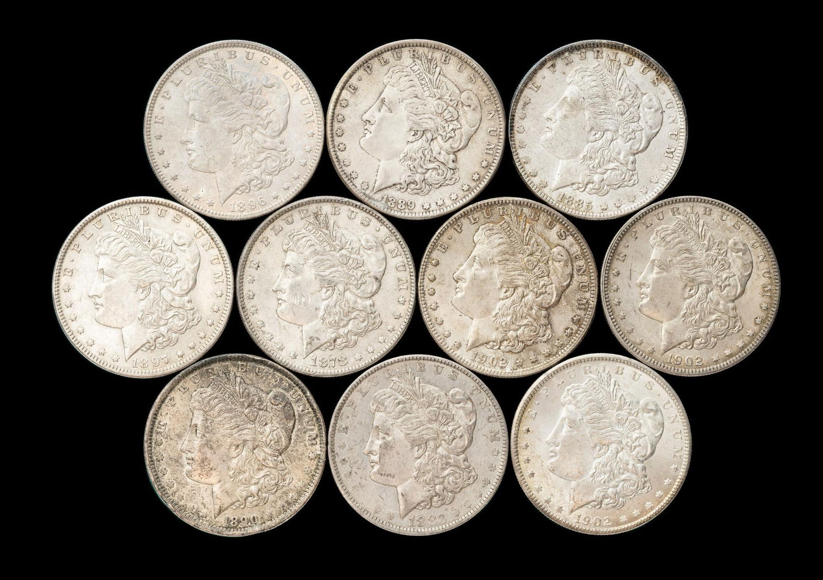 Ten Morgan Silver Dollars In Better Grades. (1 of 2)