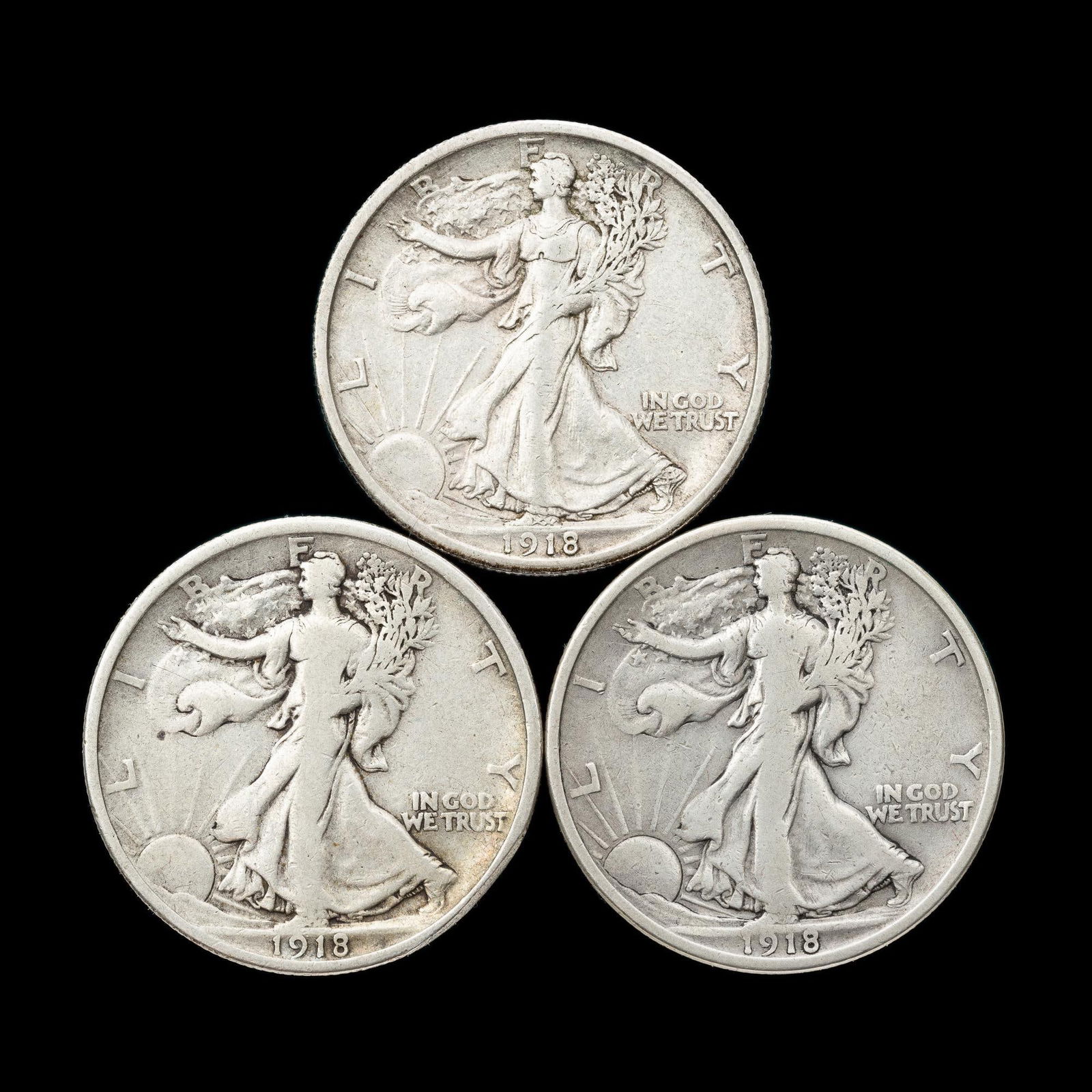 Walking Liberty Silver Half Dollars 1918 P D S (1 of 2)