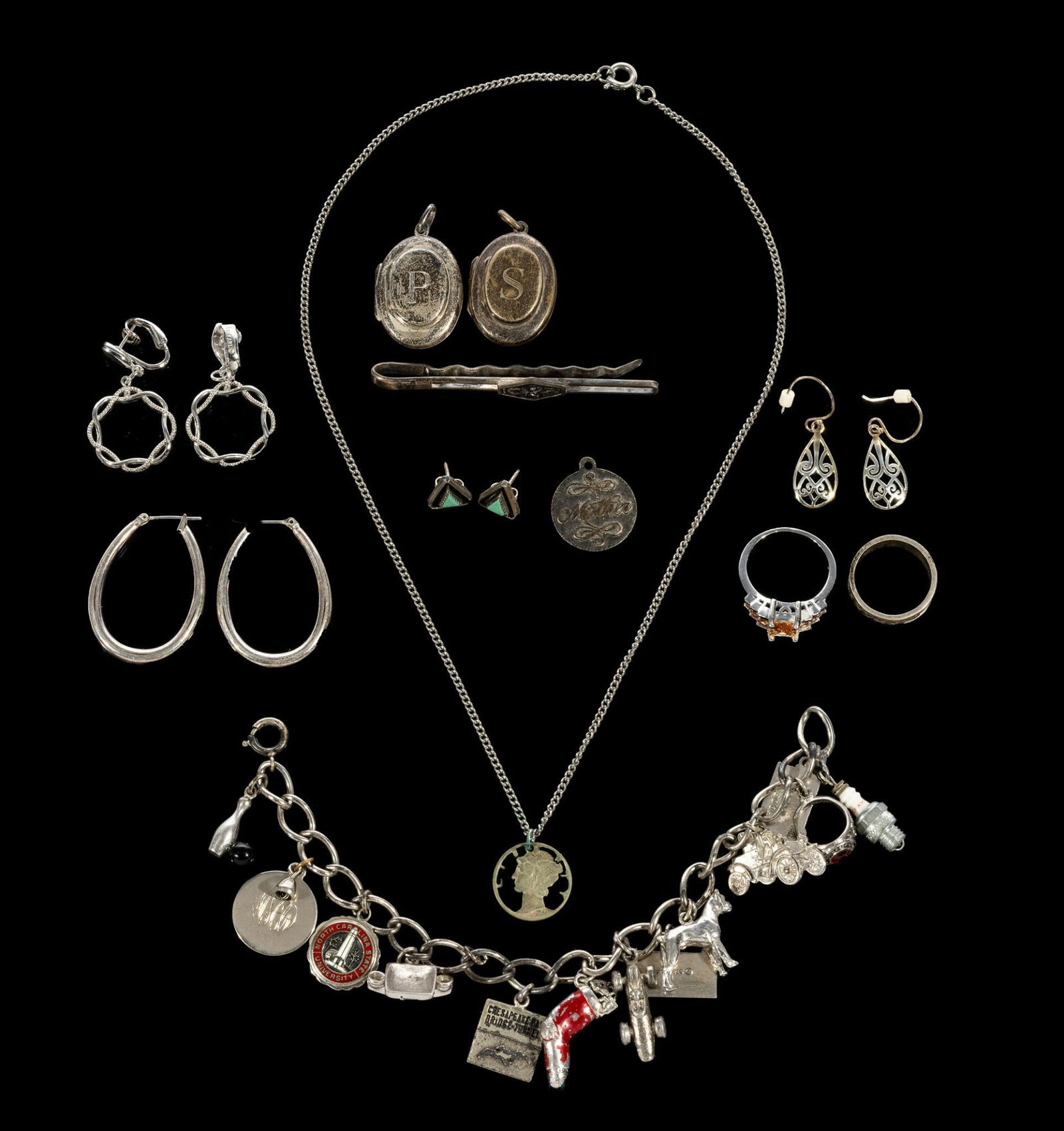 12 Pcs Sterling Silver & Costume Jewelry (1 of 10)