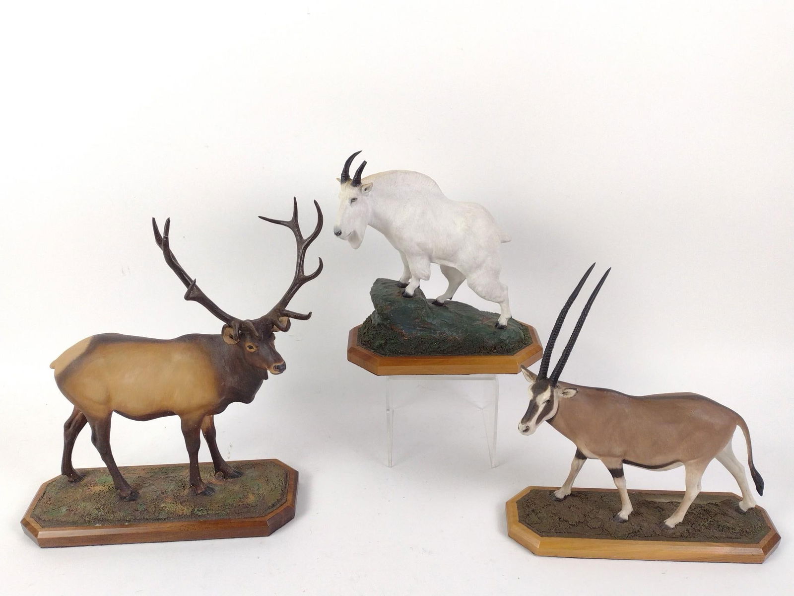 3 Louis Paul Jonas Signed Animal Figurines: 8-1/4" to 11-3/4" high. Goat with loss to one horn. Buck with loss and repair to antlers.