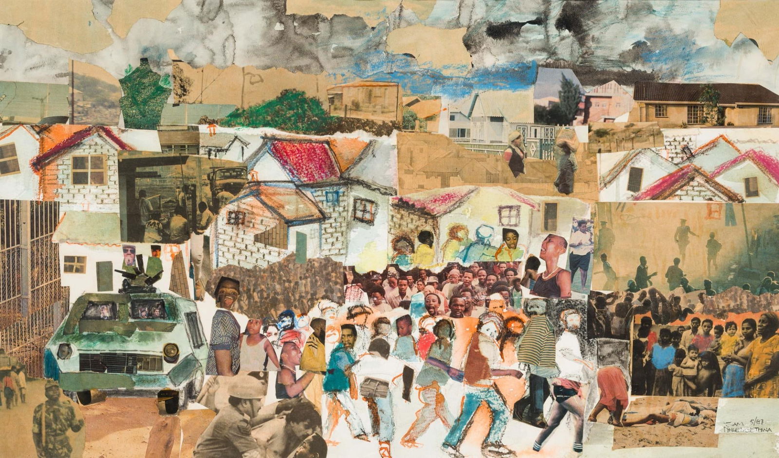 Jabulane Sam Nhlengethwa (South Africa, b. 1955) Mixed Media Collage (1 of 4)