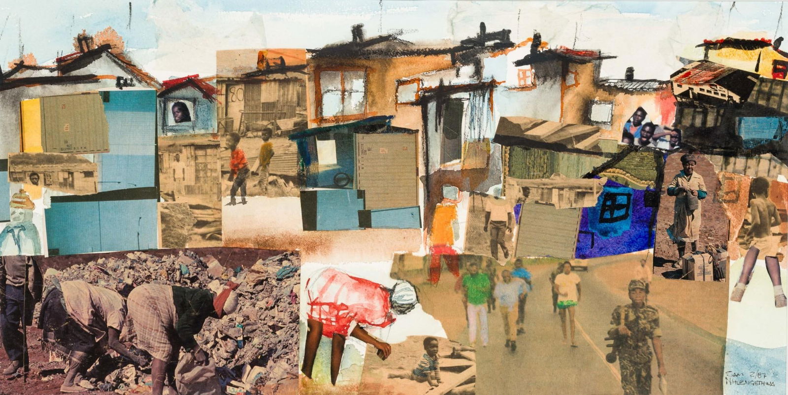 Jabulane Sam Nhlengethwa (South Africa, b. 1955) Mixed Media Collage (1 of 4)