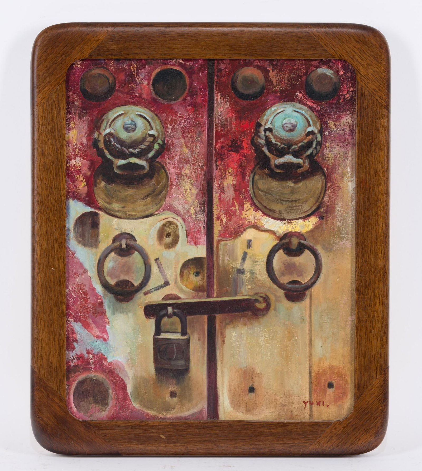 Five Oil Paintings Chinese Painter Yu Xi 1999: NOT ELIGIBLE FOR IN-HOUSE SHIPPING. Each of the five are traditional Chinese Entries and are 16" X 12 3/4", 19 1/4" X 16" framed.
