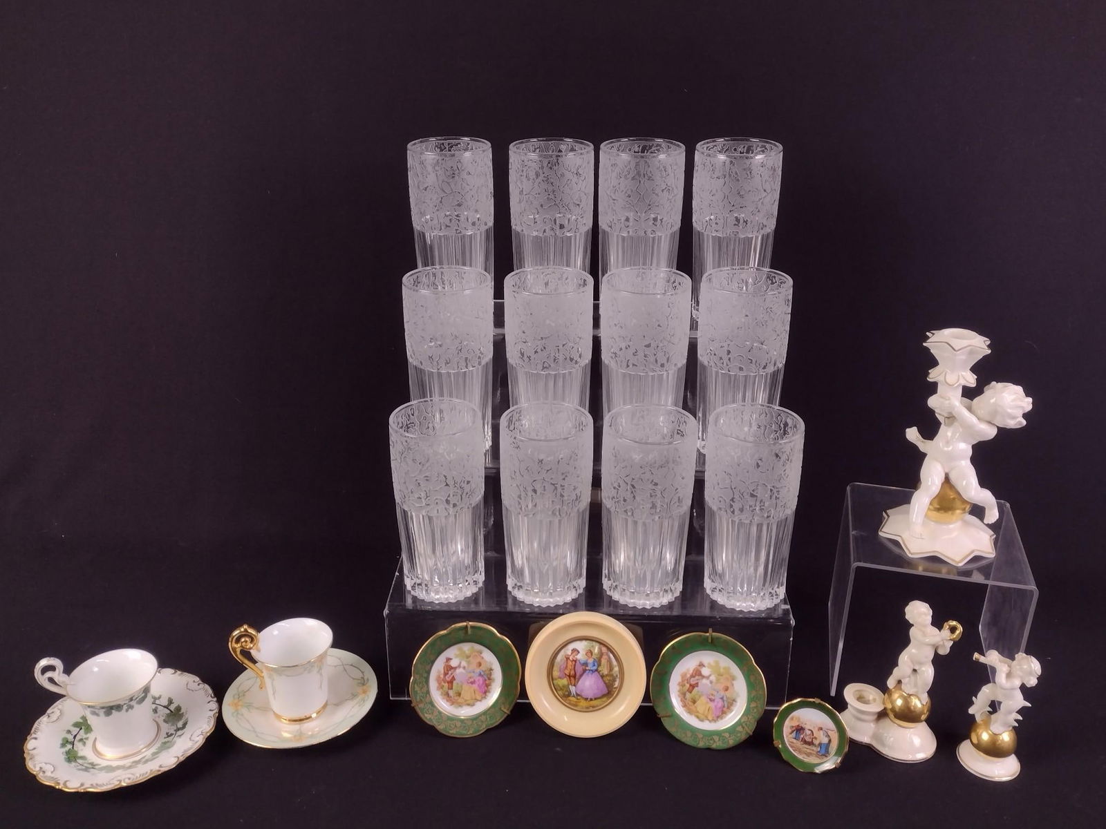 12 Etched Glasses and 11 Ceramics incl Hutchenreuther (1 of 10)