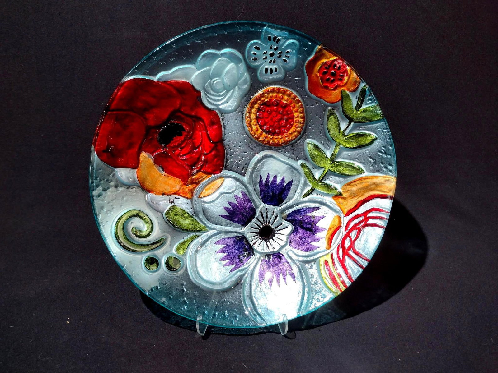 Glass Fruit Bowl: 15" diameter x 2-1/4" high.