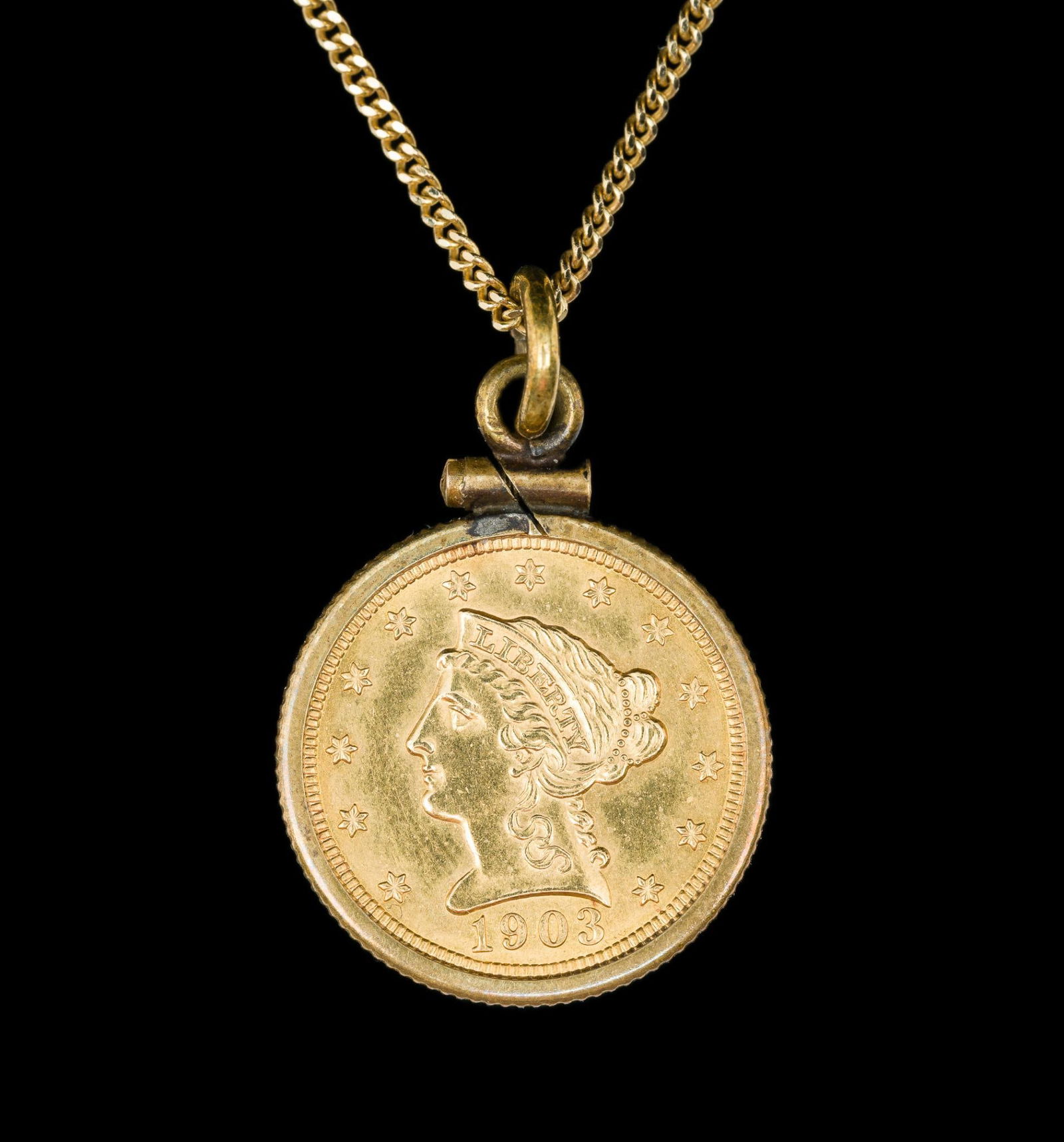 14K Gold Chain Necklace w/ 1903 $2.50 Coin Pendant (1 of 4)