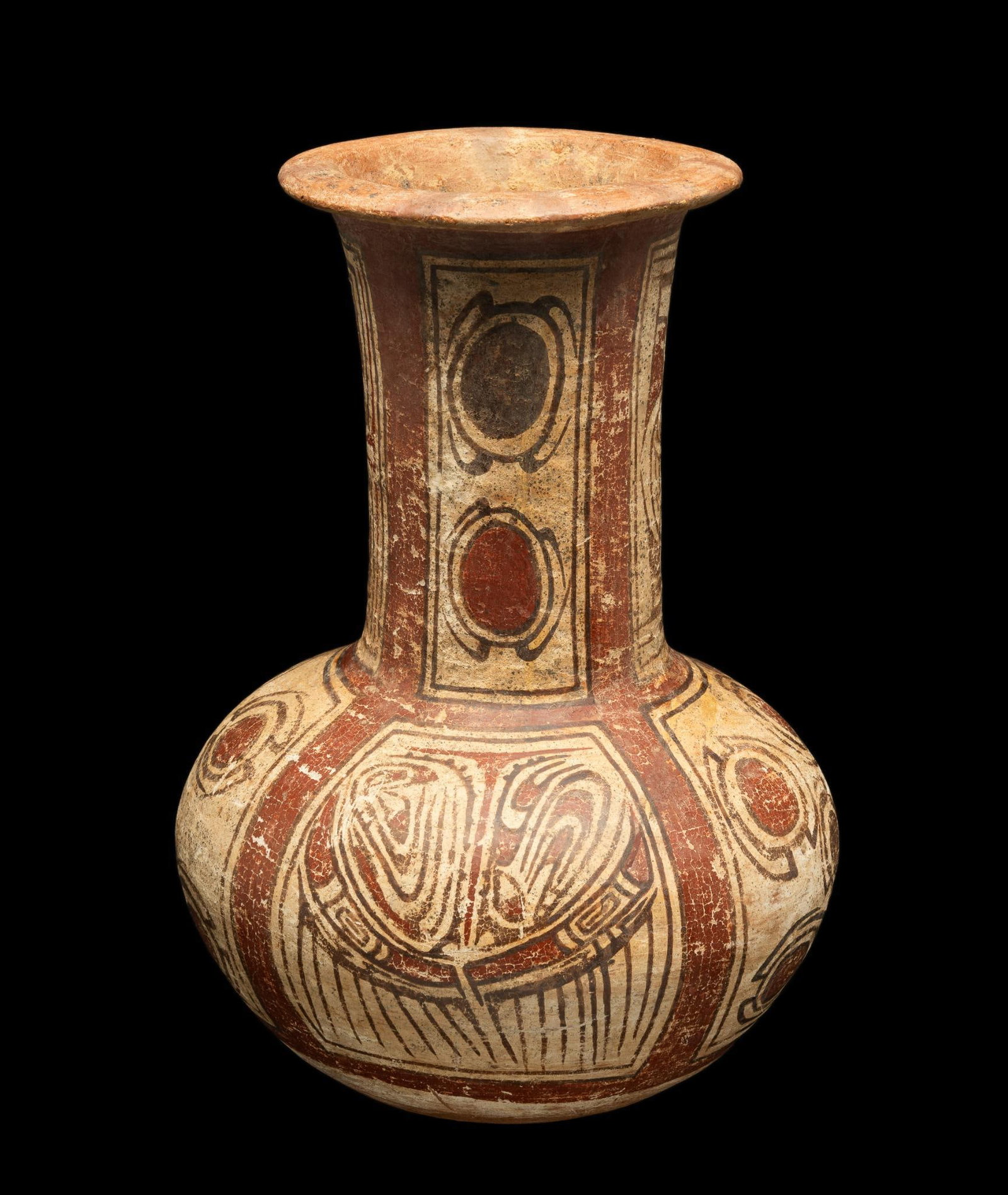 Cocle Pre Columbian Panama Polychrome Water Jug (400-800 AD): DESCRIPTION: The Cocle area is located in Central American, now present day Panama. Circa 400-800 AD. This vessel is beautifully decorated with various geometric designs and animal motifs. It features