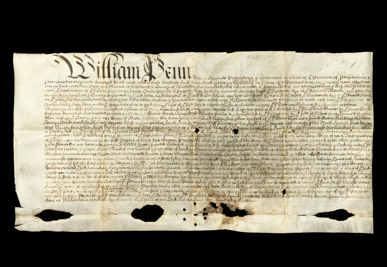 Early Pennsylvania Document (James Logan, Richard Hill, Isaac Norris) (1 of 5)