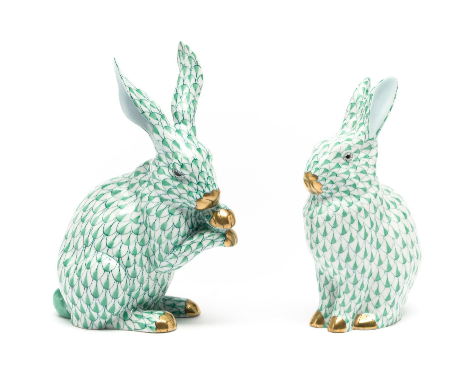2 Green Herend Fishnet Rabbit Figurines (1 of 3)