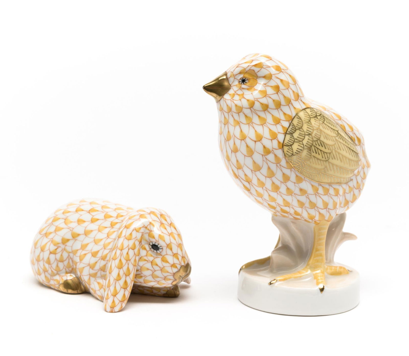 2 Yellow Herend Fishnet Figurines incl Bird (1 of 3)