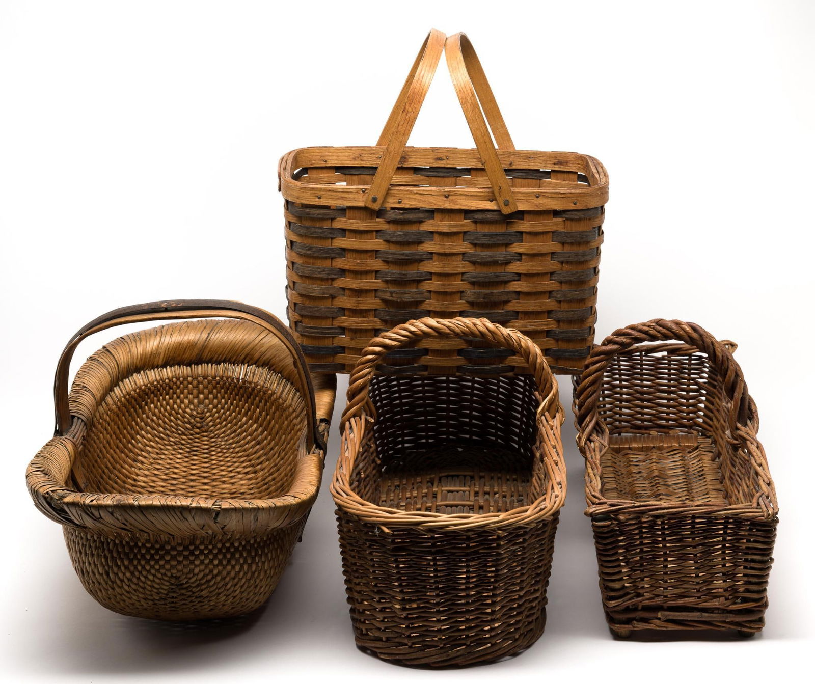 4 Vintage Baskets incl Wrought Iron Reinforced Handle (1 of 5)