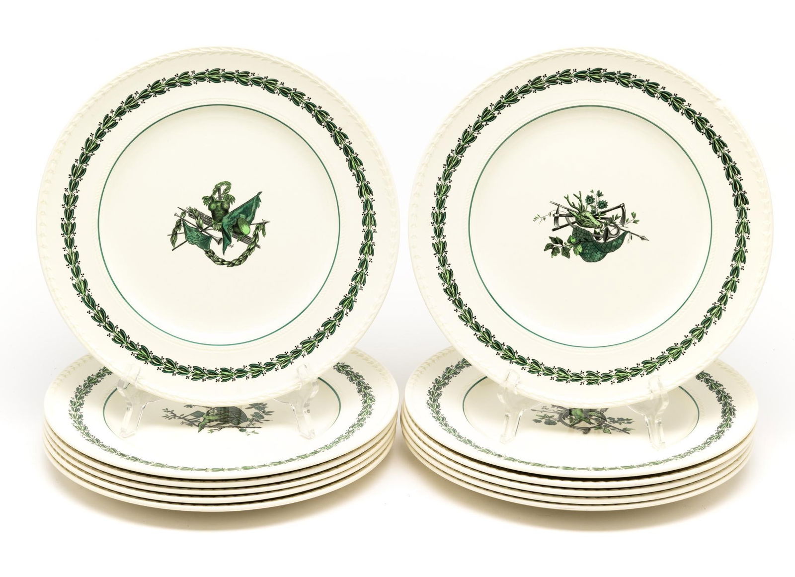 12 Wedgwood "Colonial" Plates: Each: 10-3/4" diameter.