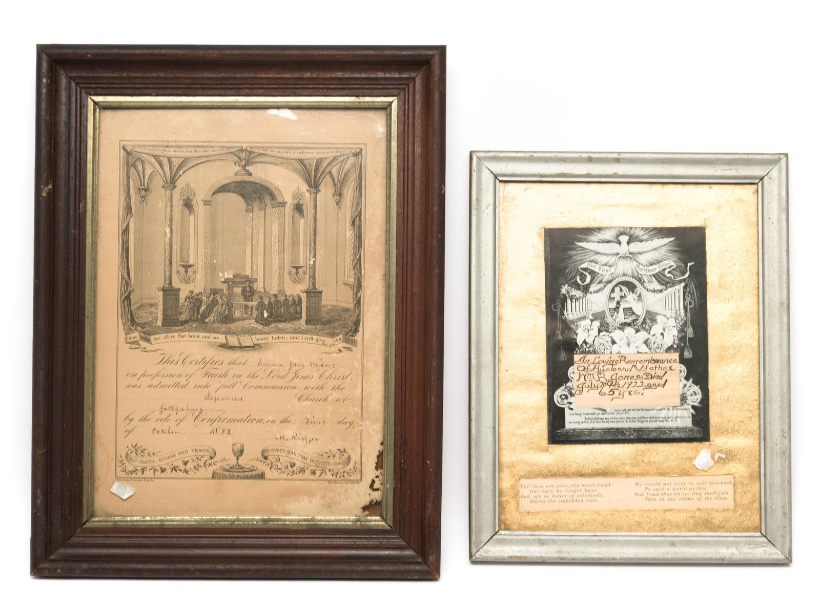 2 Antique Certificates incl Death Remembrance and Communion (1 of 4)