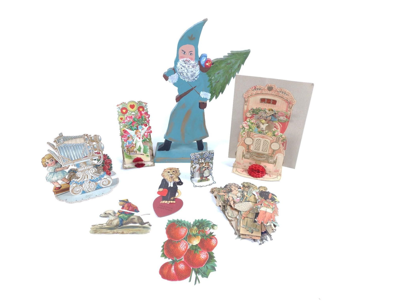 Large Grouping Wood Santa, Valentines and Paper Dolls (1 of 8)