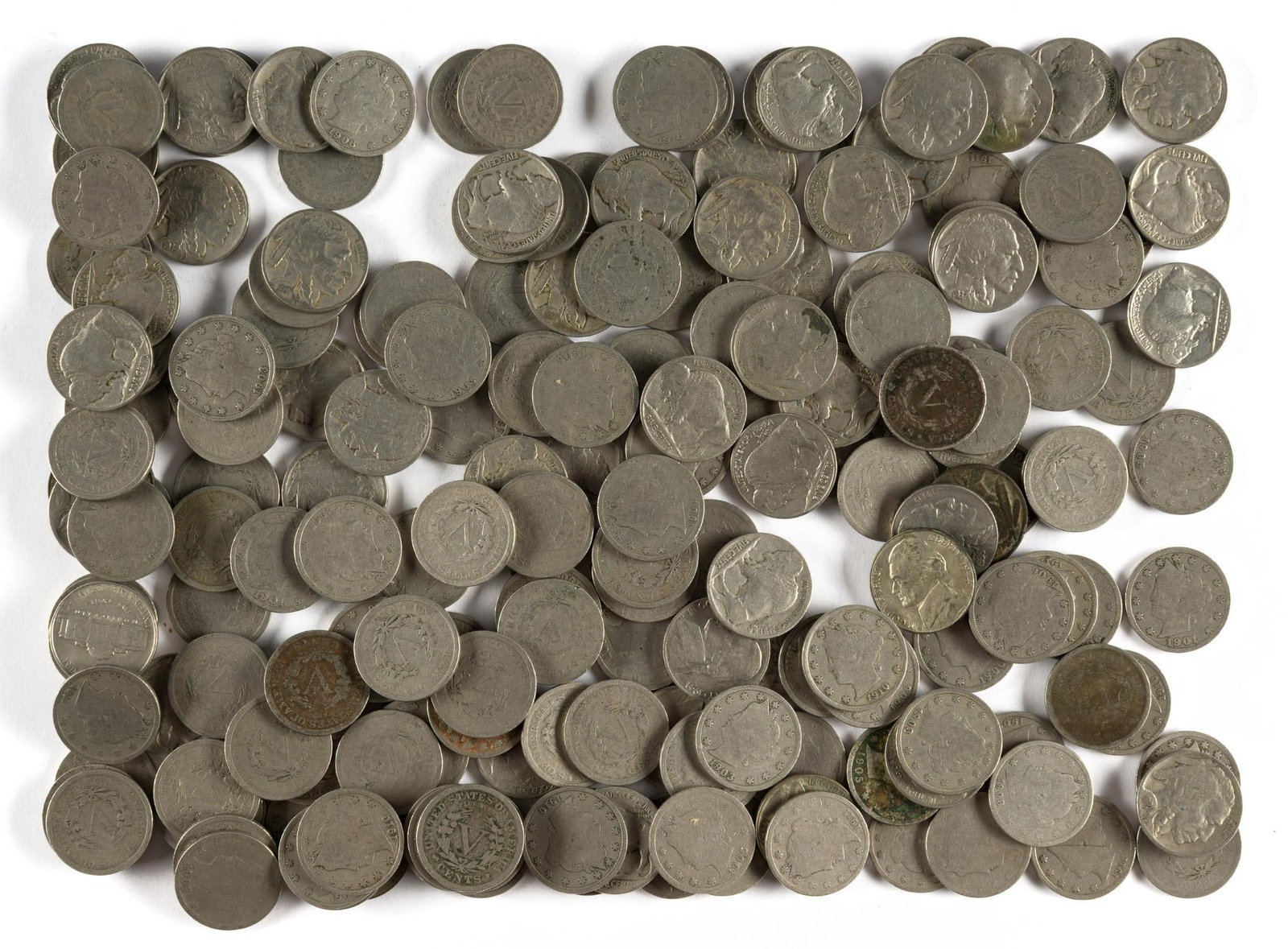 Over 200 Nickels Including Liberty V And Buffalo: A few Jefferson nickels including Wartime and mostly Liberty Nickels
