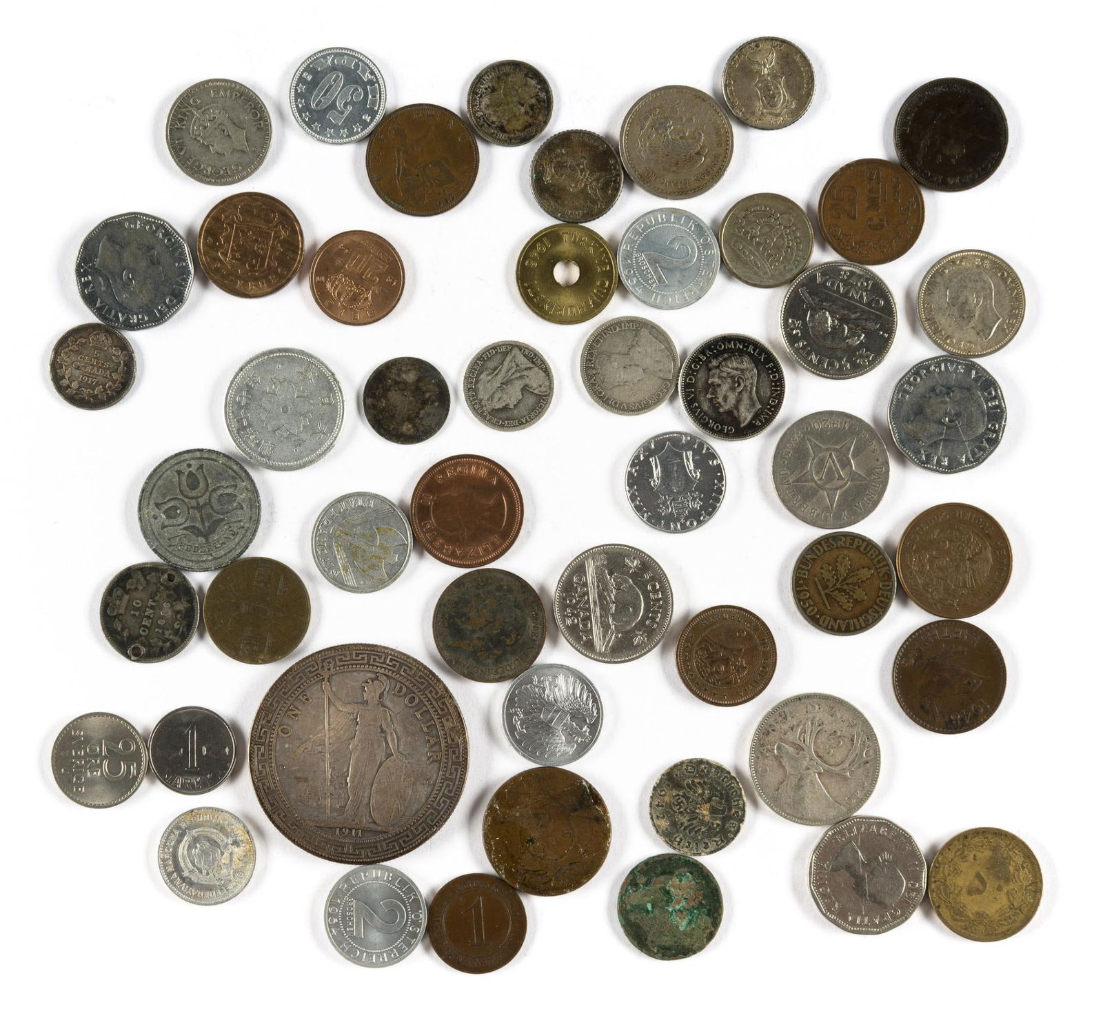 World Coin Lot With Silver Including 1911 British Trade Dollar (1 of 5)