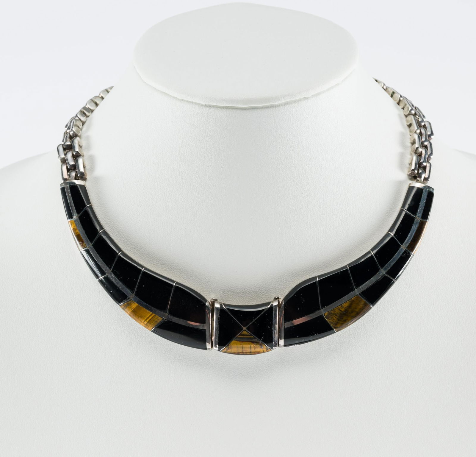 Taxco Mexico 950 Silver, Onyx & Tigers Eye Necklace (1 of 4)