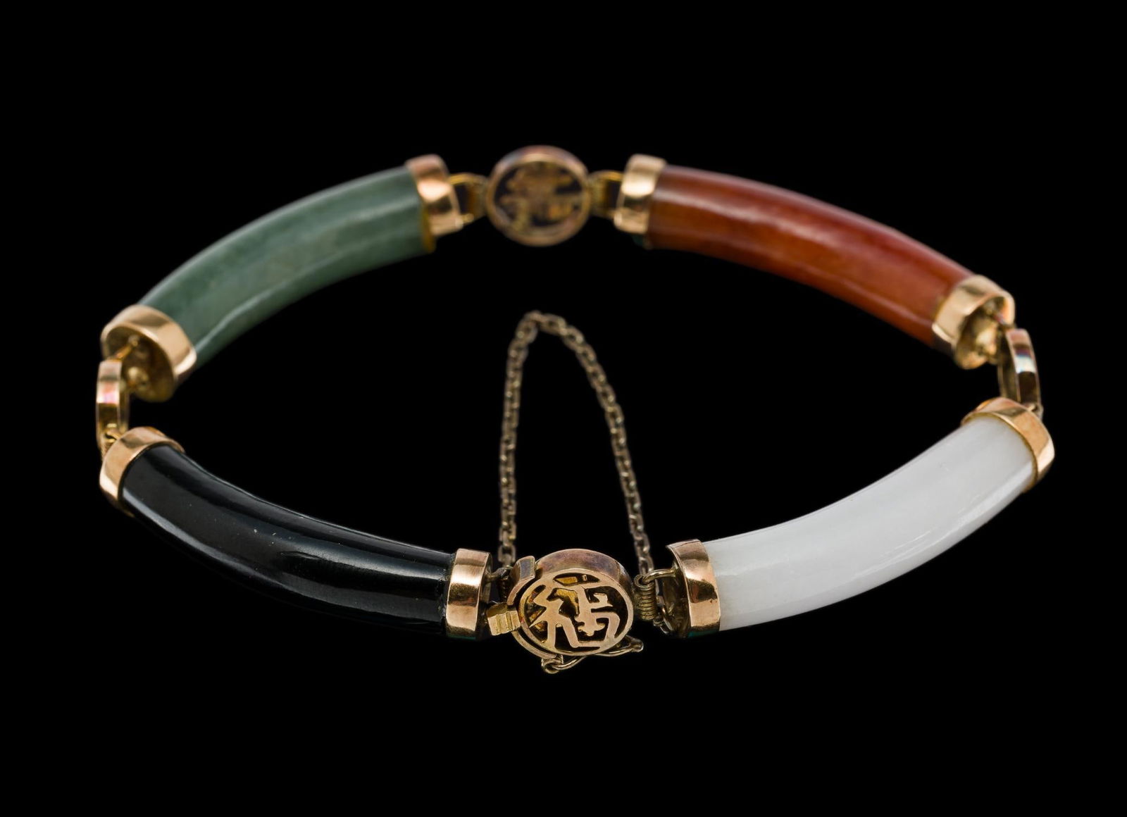 14K Gold & Multicolor Chinese Jade Bracelet (1 of 2)