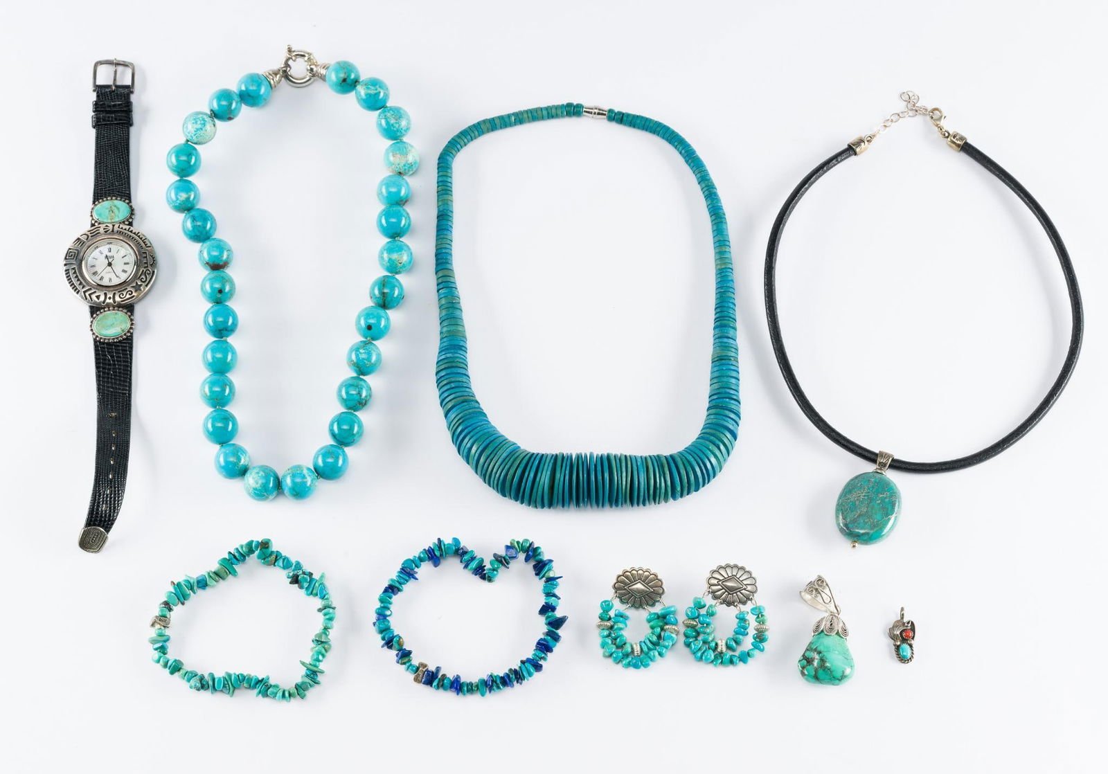 9 Pcs Sterling Silver & Turquoise Jewelry (1 of 7)