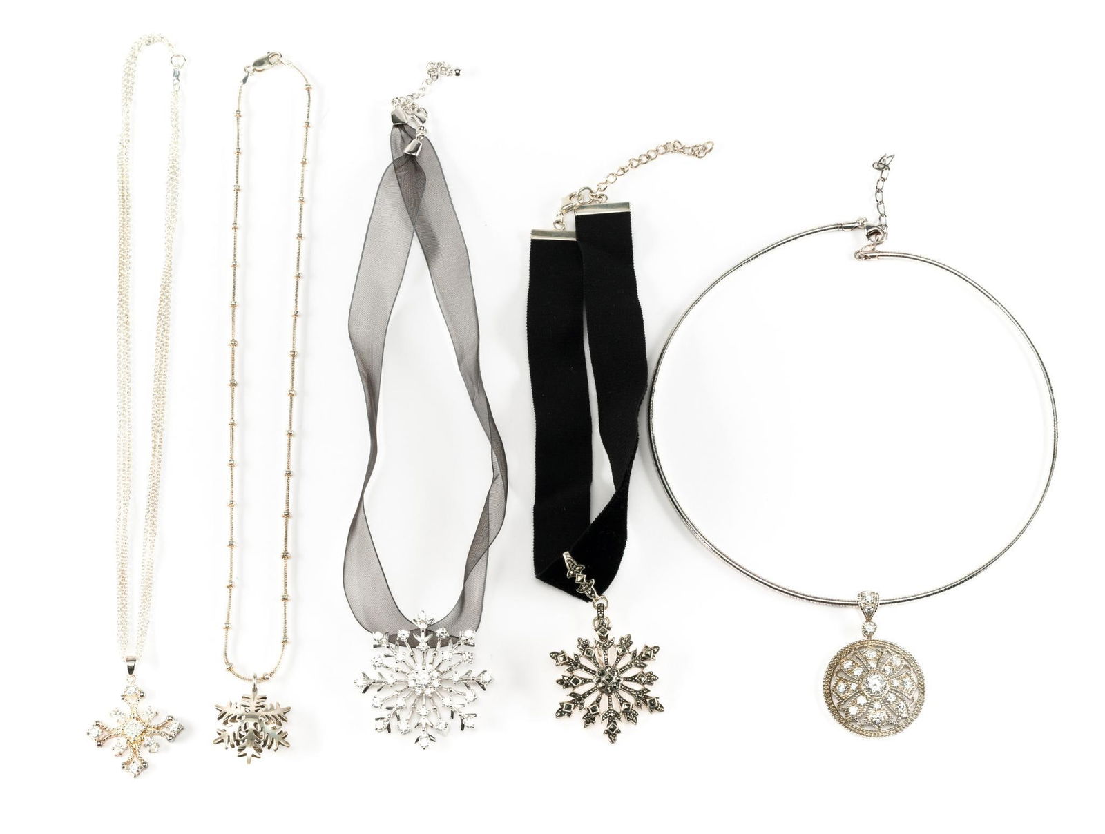 5 Sterling Silver Snowflake Pendant Necklaces (1 of 5)