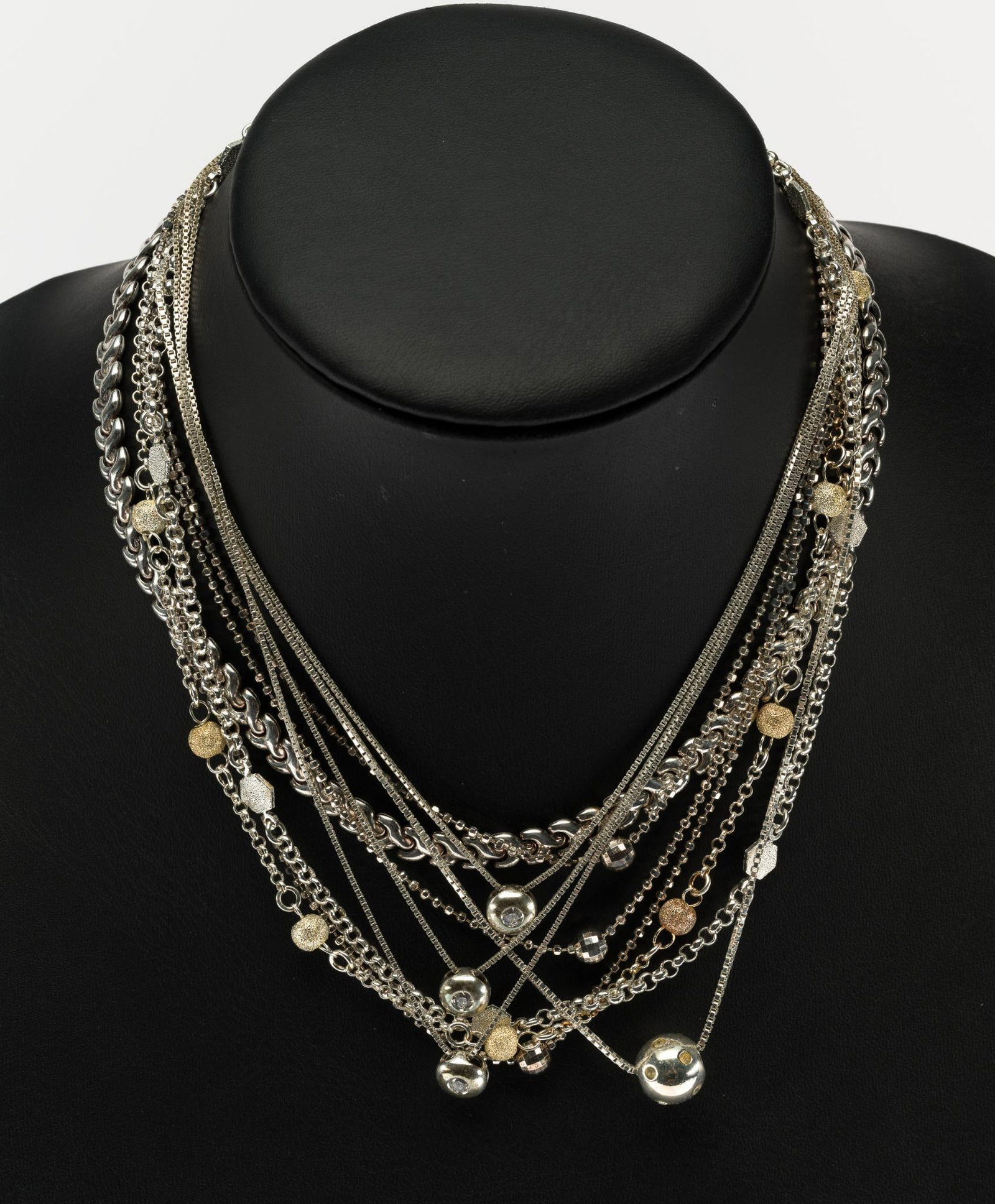 6 Italian Sterling Silver Necklaces: Marked Italy and Milor. 16" to 18" long.