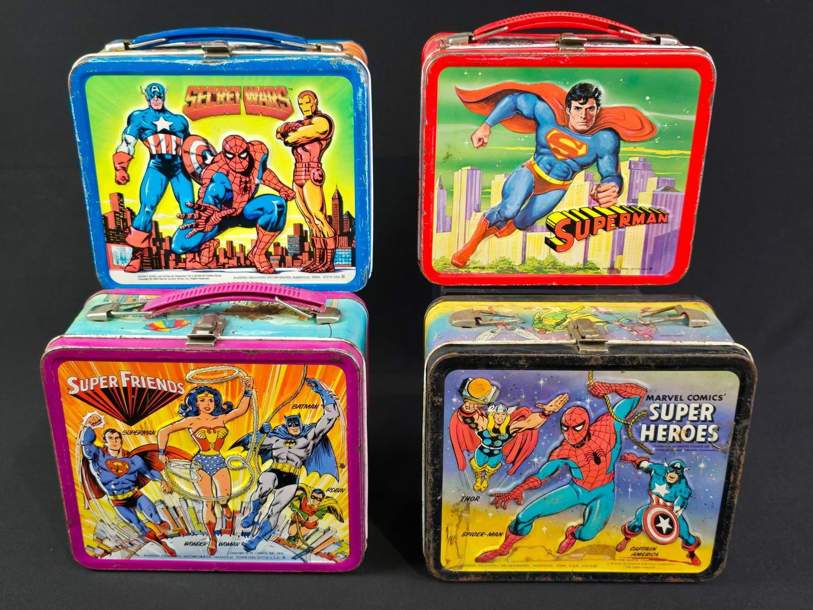 4 Vintage Super Hero Lunchboxes incl Superman (1 of 9)