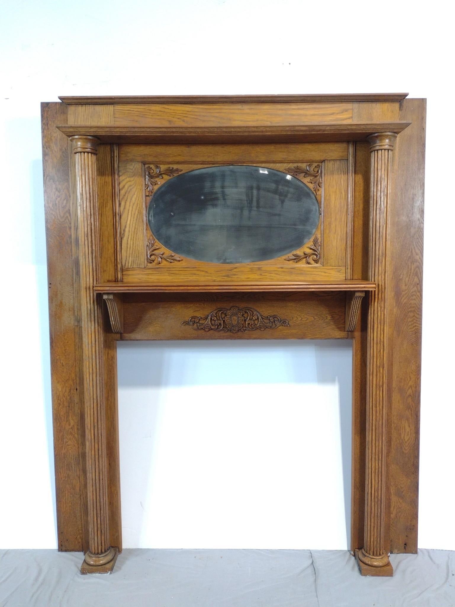 Fireplace Mantle: NOT ELIGIBLE FOR IN-HOUSE SHIPPING. 59-1/4" wide X 7-1/2" deep X 73" high. Opening 37-1/2" wide X 35-3/4" high. Has some scratches and finish loss. PROVENANCE: This lot was consigned by the former Dou