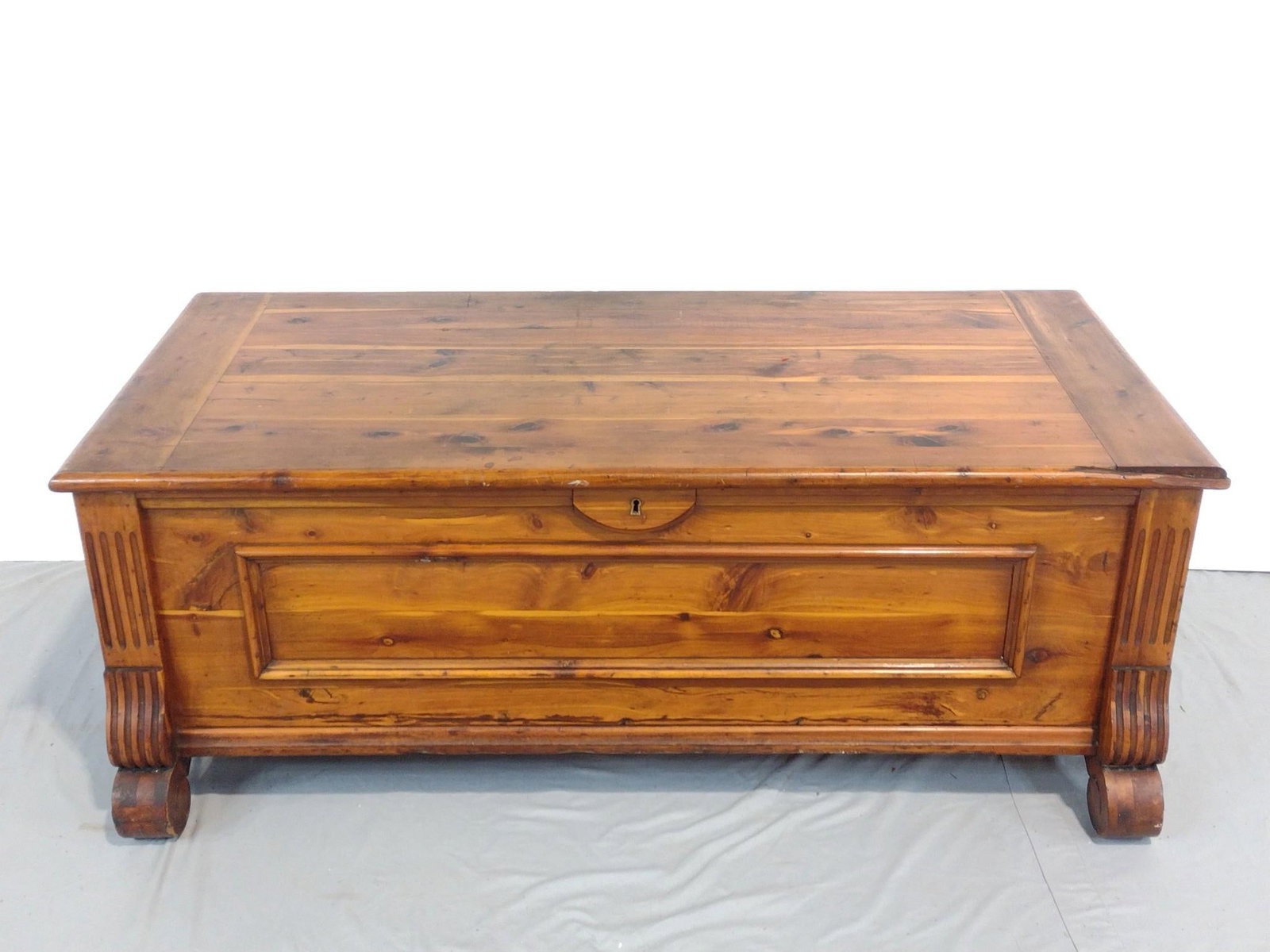 Blanket Chest: NOT ELIGIBLE FOR IN-HOUSE SHIPPING. 48" wide X 22" deep X 18-1/2" high. Has some scratches.