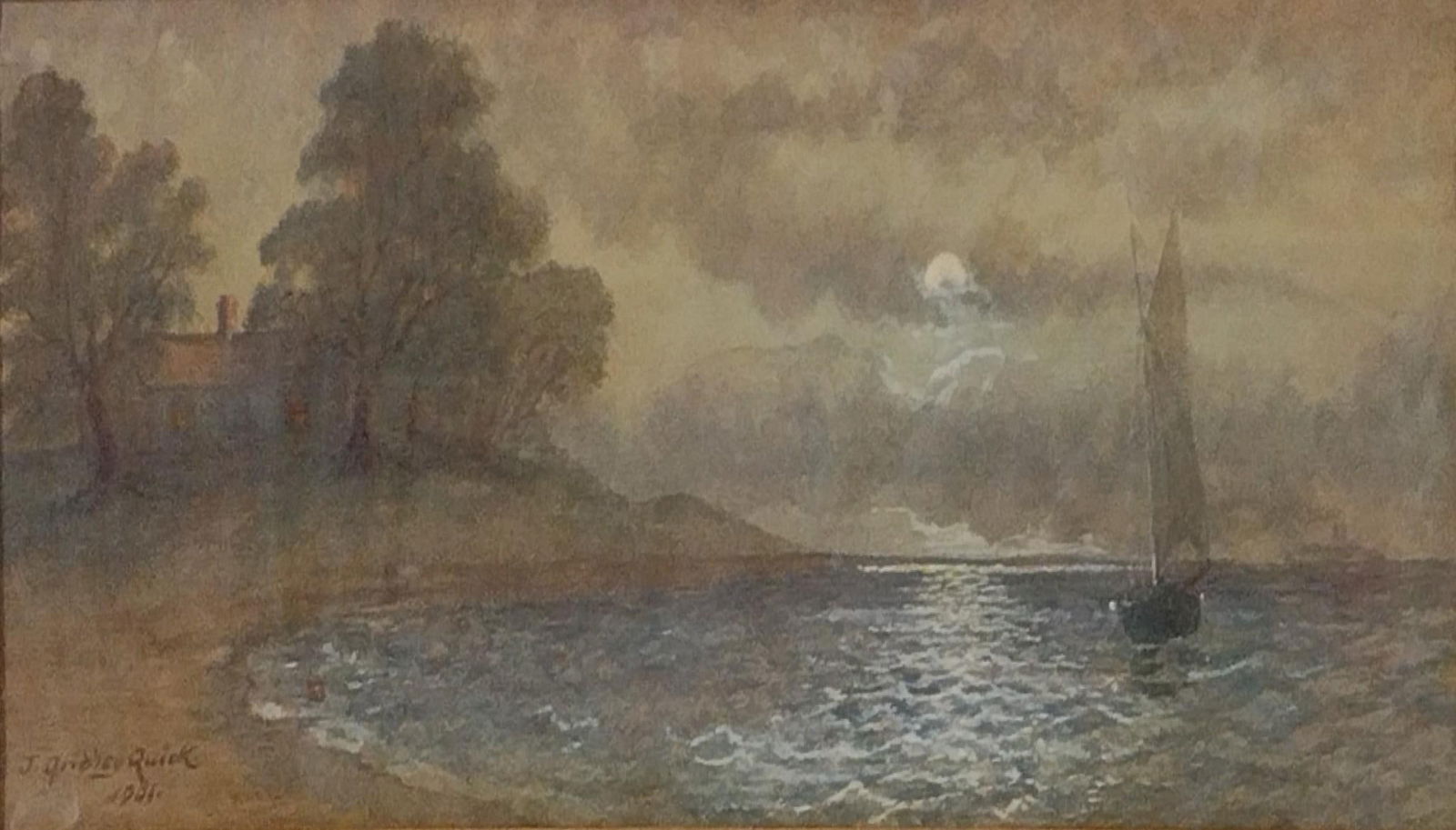 Antique Watercolor of Seaside Landscape by J. Gridley Quick 1901 (1 of 4)