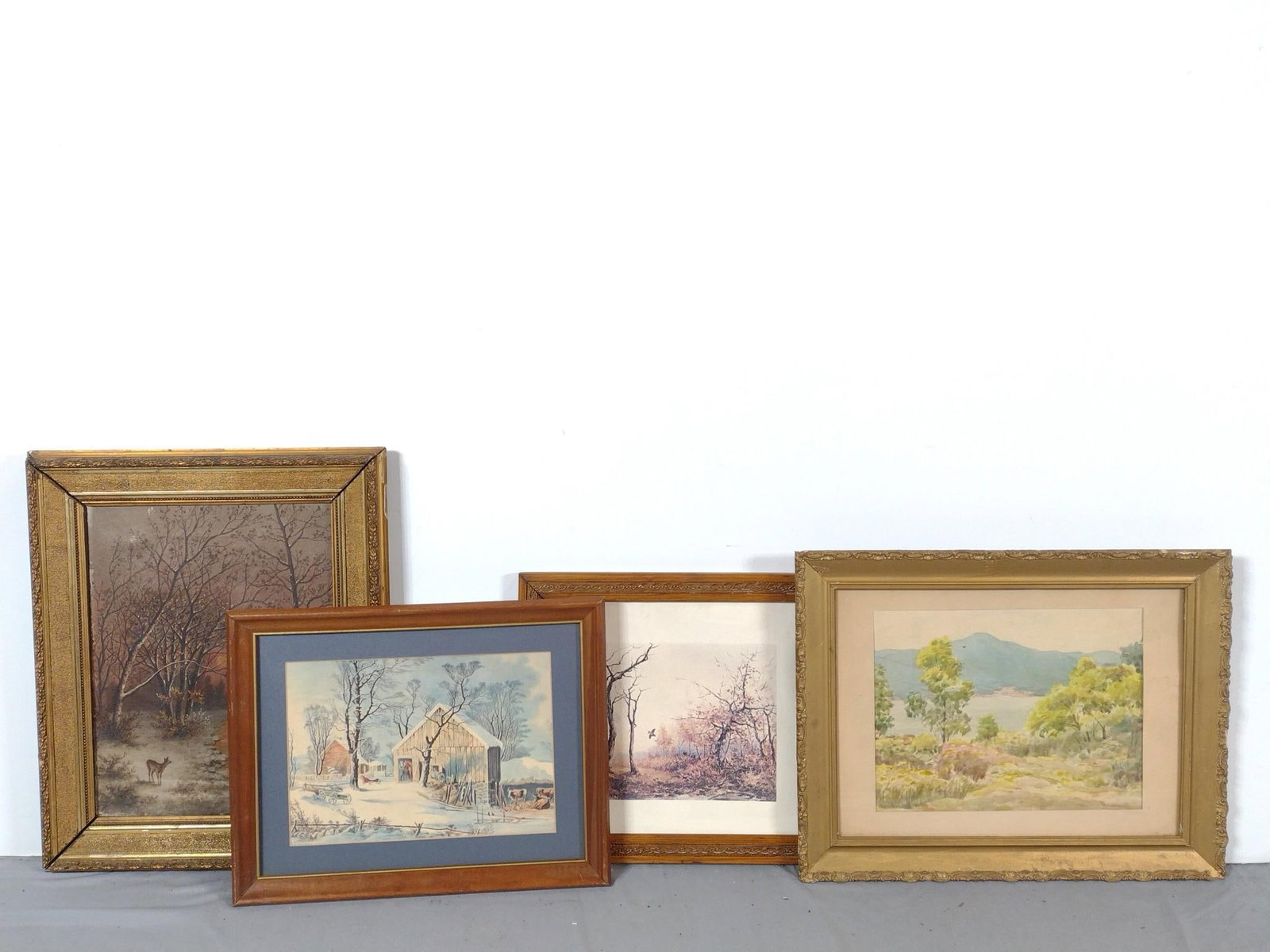 4 Nature Paintings: NOT ELIGIBLE FOR IN-HOUSE SHIPPING. Overall 14-3/8" to 21" long x 16-1/2" to 17-1/4" wide. Wear to frames. PROVENANCE: This lot was consigned by the former Double Eagle Antiques on North Second Street