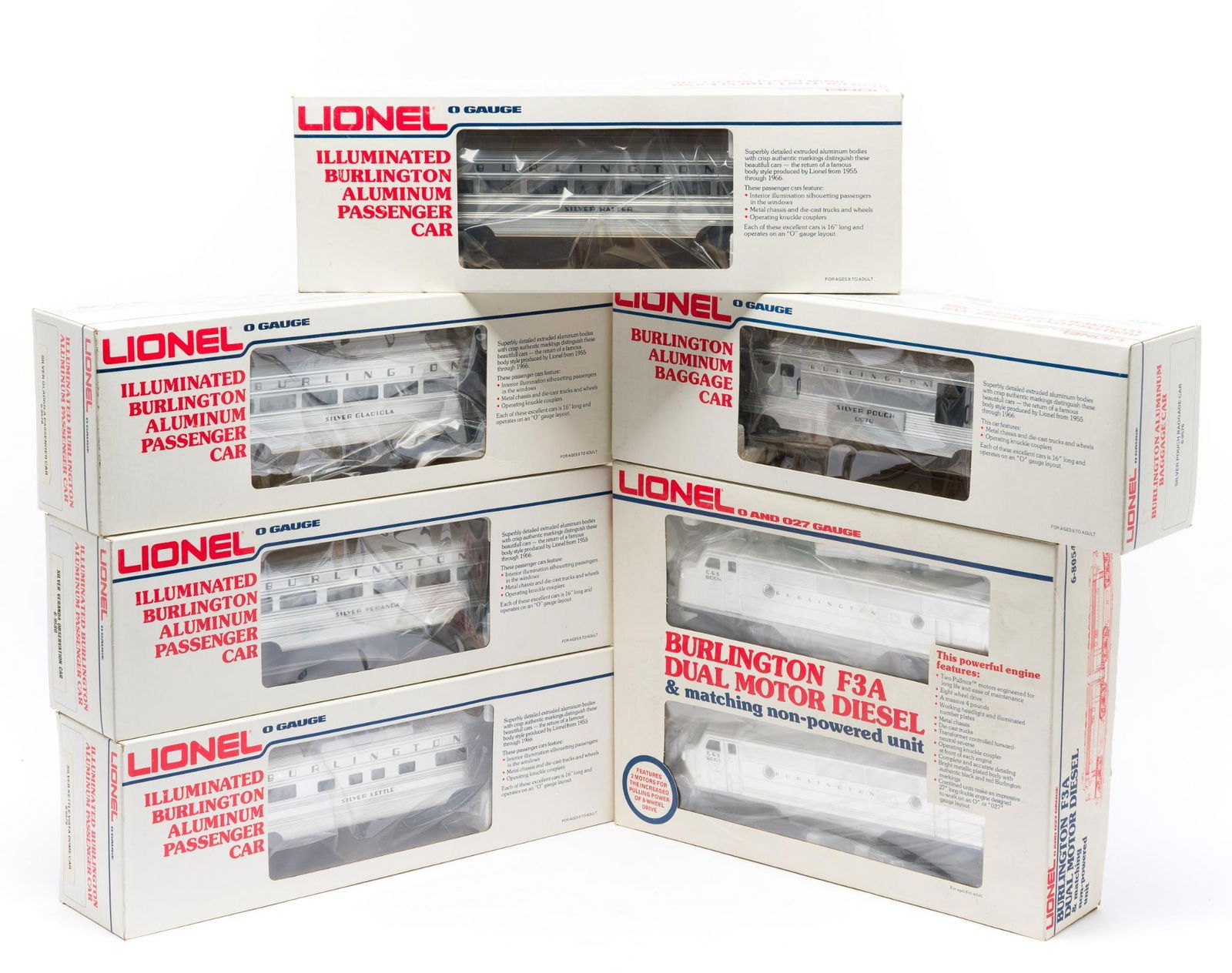 Lionel O-Gauge Burlington F3A Dual Motor Diesel A-A with cars (1 of 2)