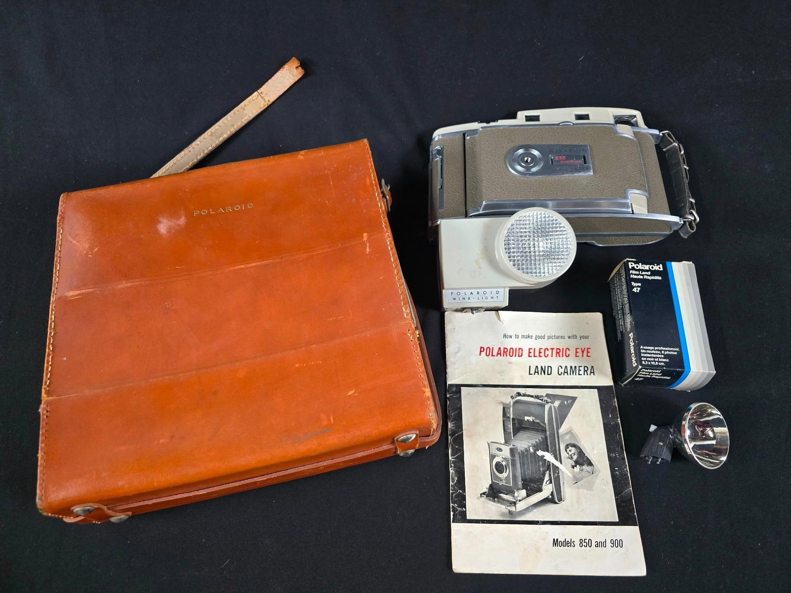 Polaroid Land Camera w/ Bag: Case measures 12" wide x 11" deep x 3-3/4" high.