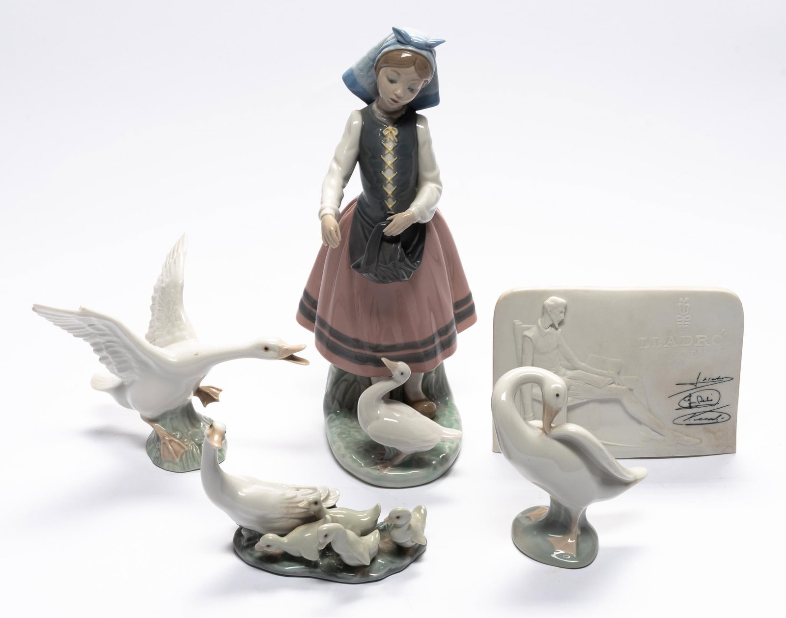 5 Lladro Figurines: Includes geese. 4" to 10-1/2" high.
