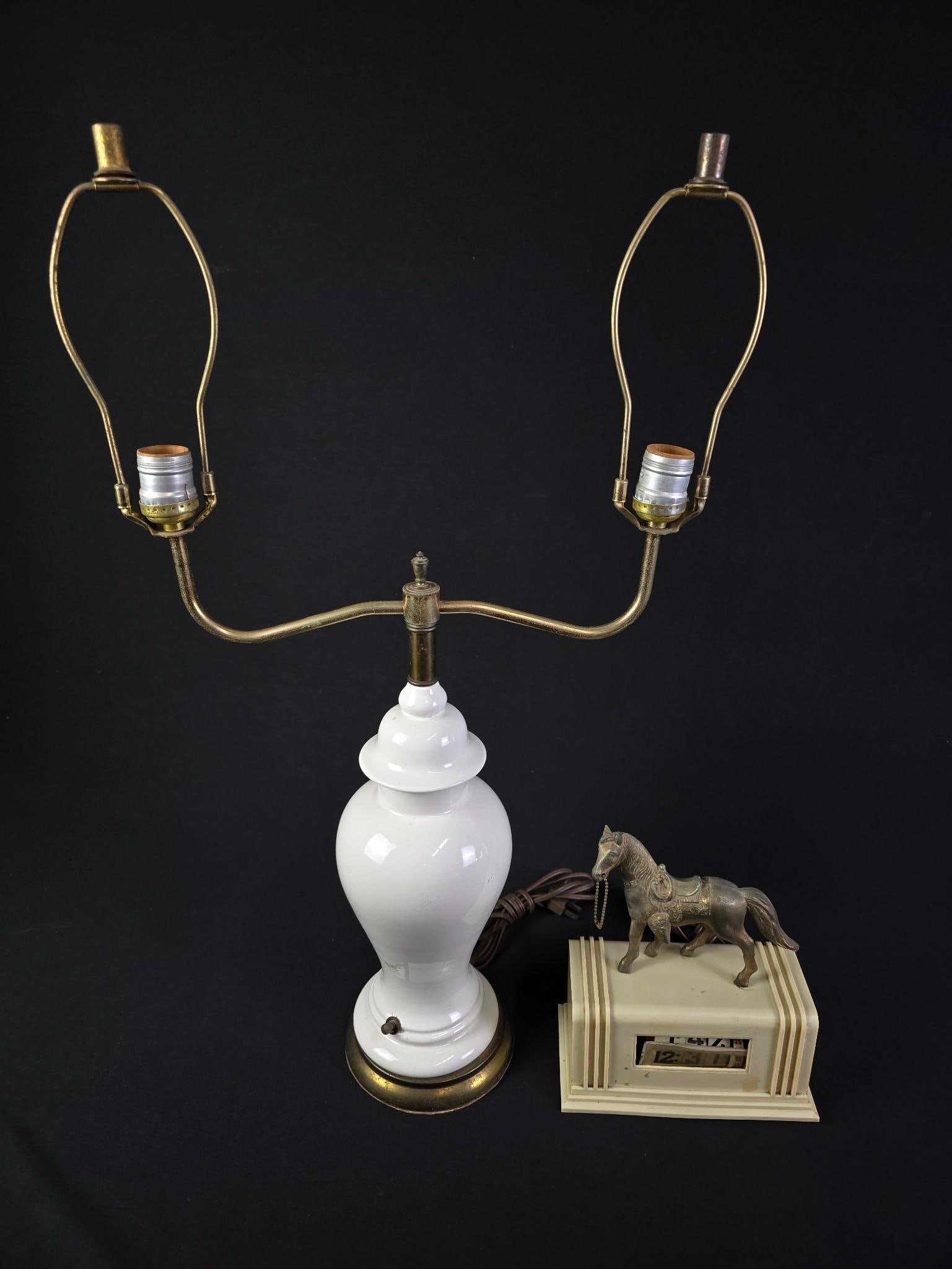 Vintage Porcelain Double Lamp & Television Clock (1 of 3)